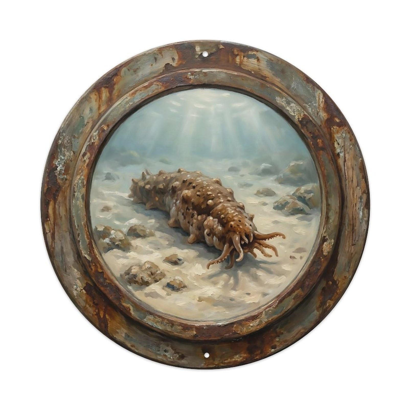 Vintage Porthole Sea Cucumber Ship Window Undersea Deep Sea Metal Tin Sign