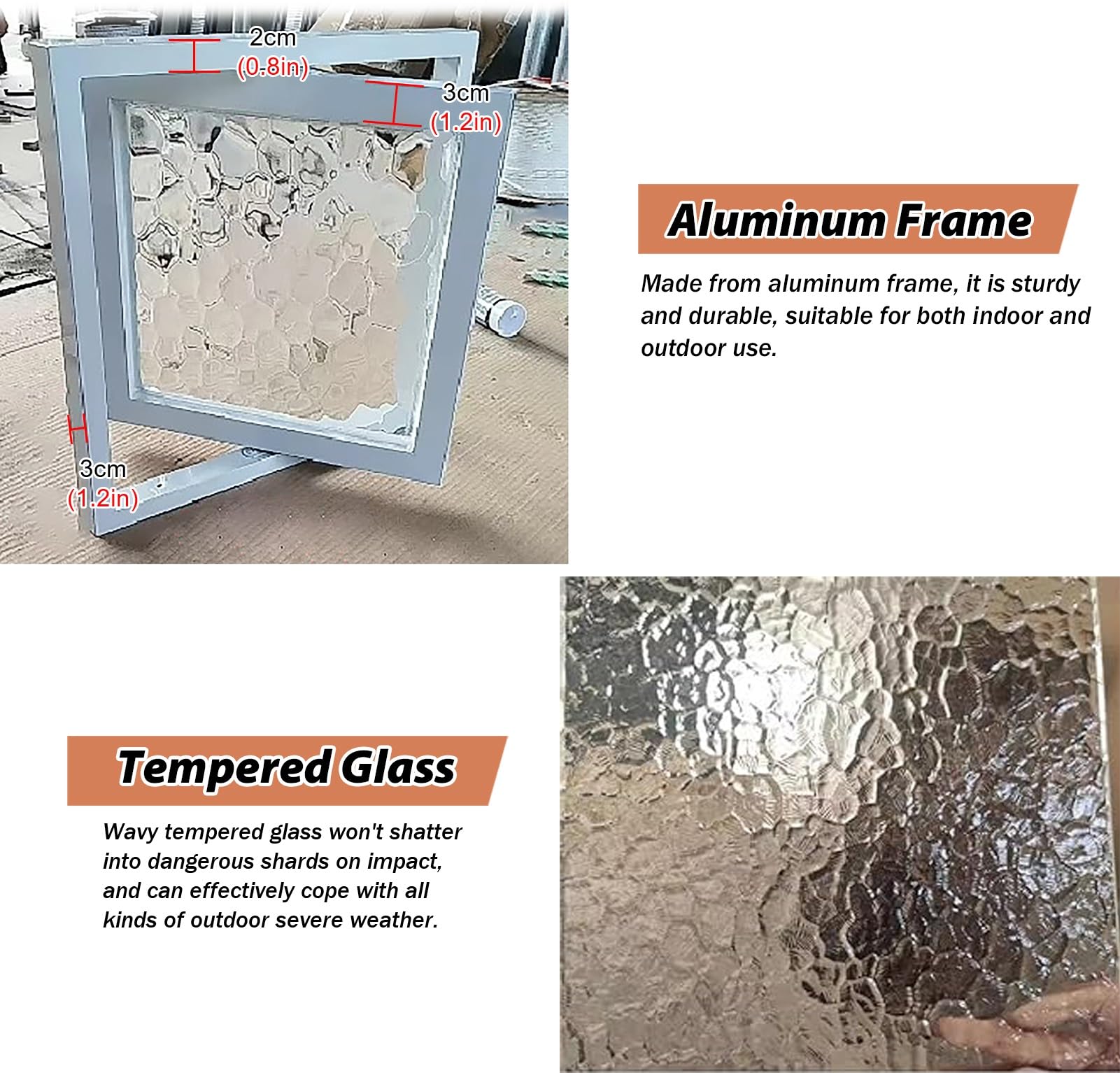 Ventana abatible de aluminio, cristal templado ondulado giratorio de 360°, reemplazo personalizado para cobertizo, baño, cafetería