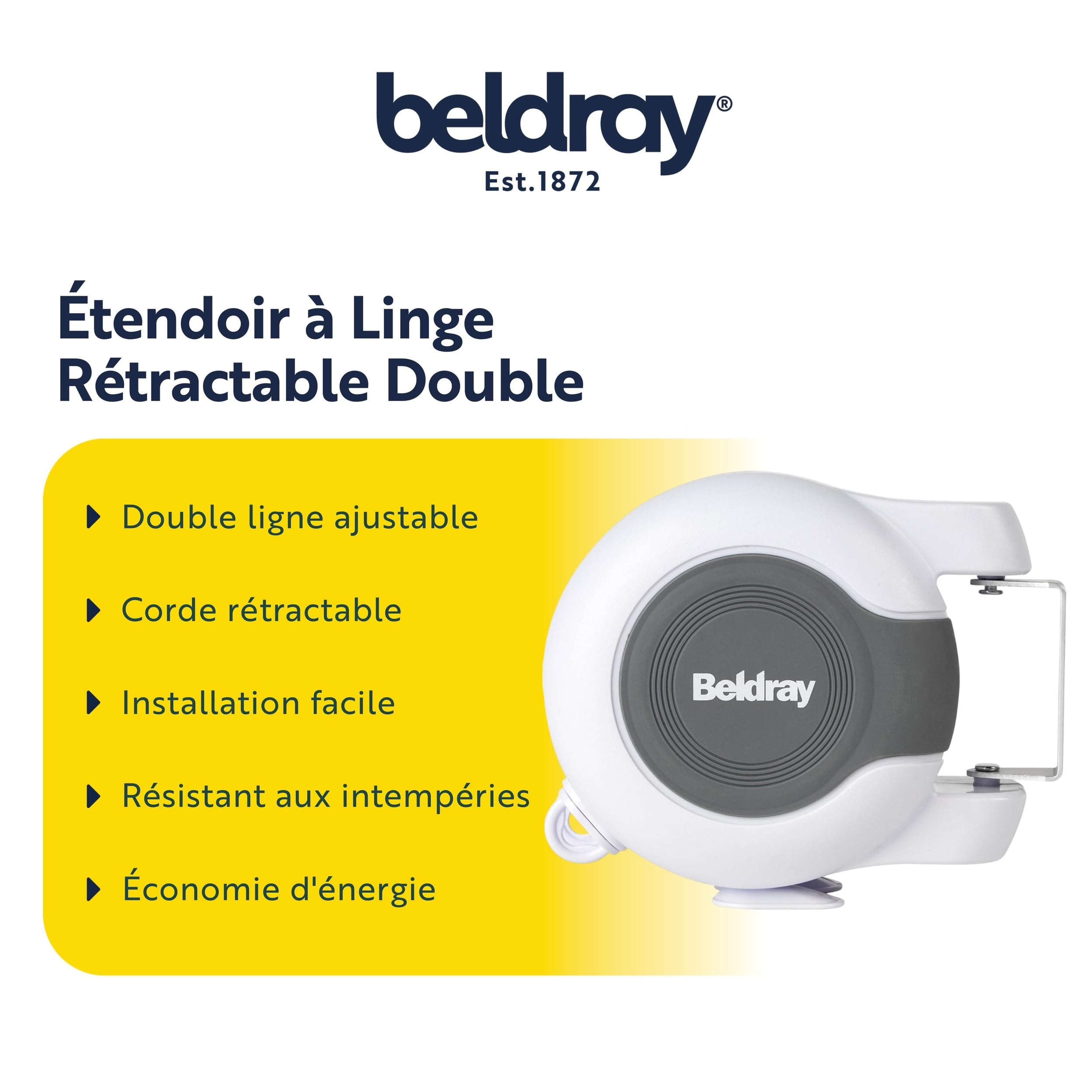 Beldray Double Fil à Linge Rétractable de 26 mètres – Corde à Linge Extensible (2 x 13 M), Idéale pour Intérieur ou Extérieur, Installation Facile, Étendoir à Linge pour Murs,Pratique et Gain de Place