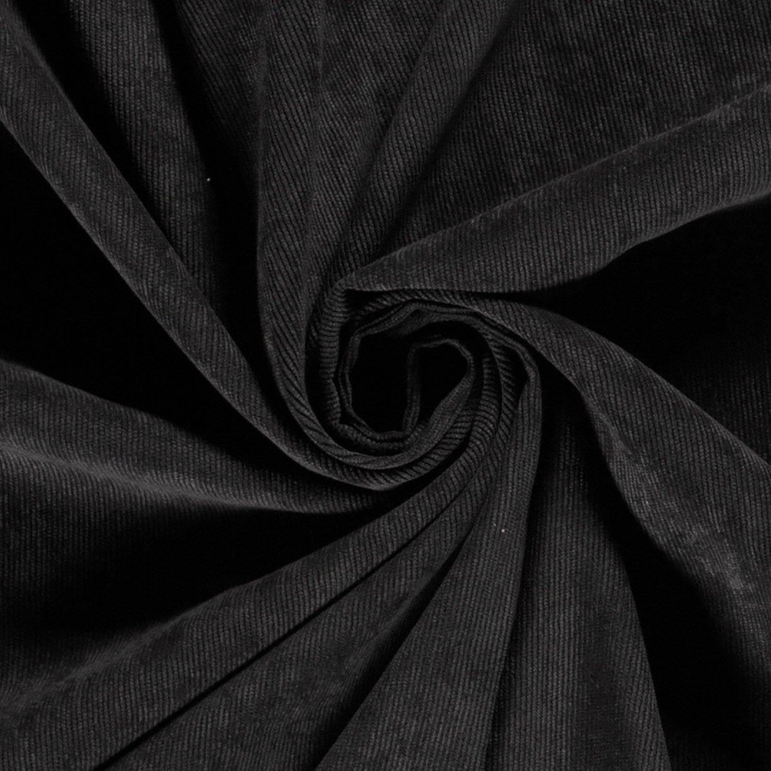 Stretch Baby Needle Cord 21 Wale Fabric Material Black 1MTR