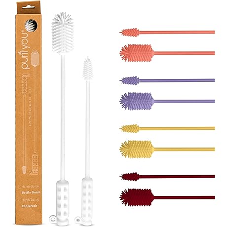 Extra Long Flexible Kitchen Bottle Cleaner Brush with Replaceable Sponge Heads