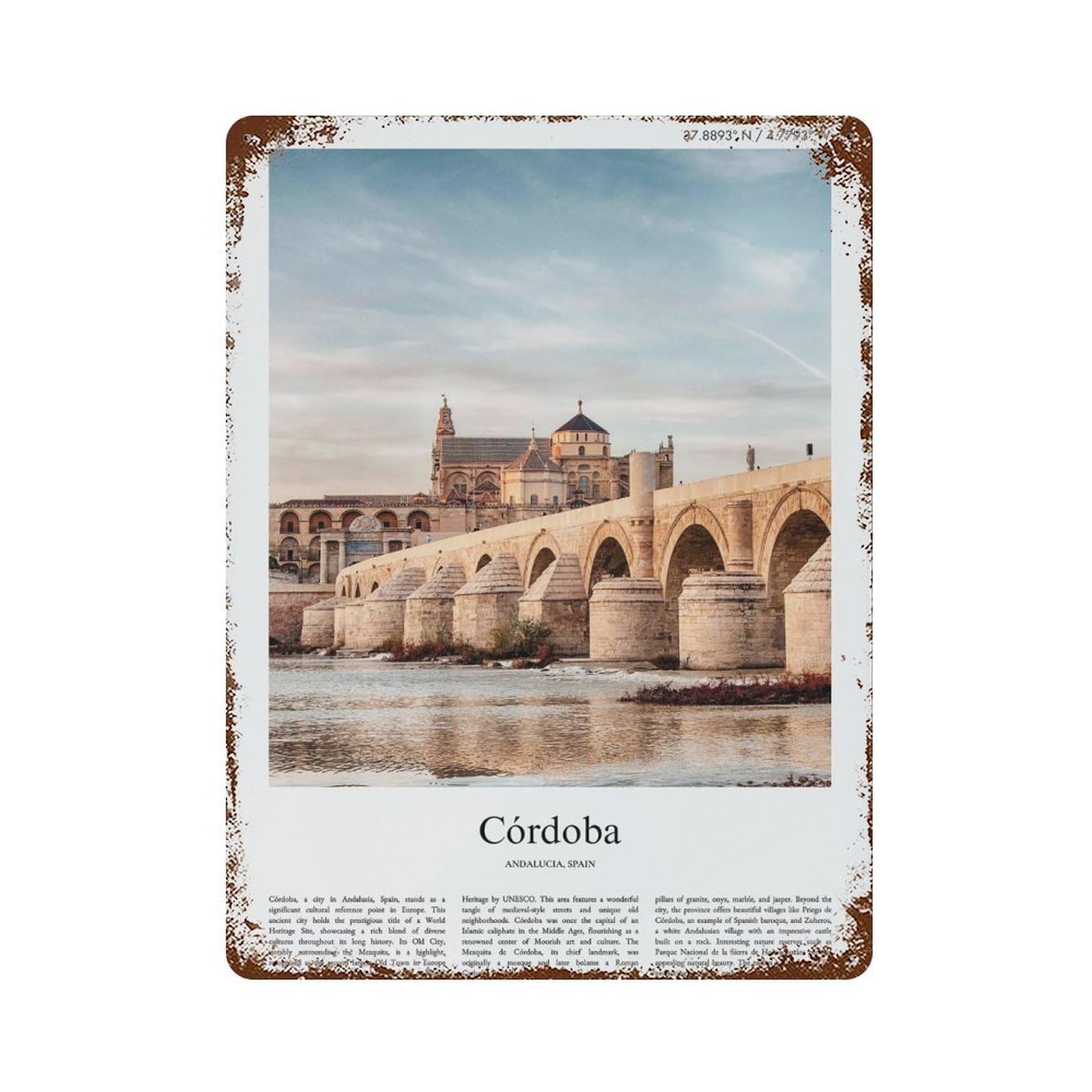 xiaoxiaoshen Córdoba Andalucia, Spain City Scenery Wall Decor Art Metal Tin Poster Modern Home Decor Art Home Bar Shop Decorations Vintage Sign 40x30cm