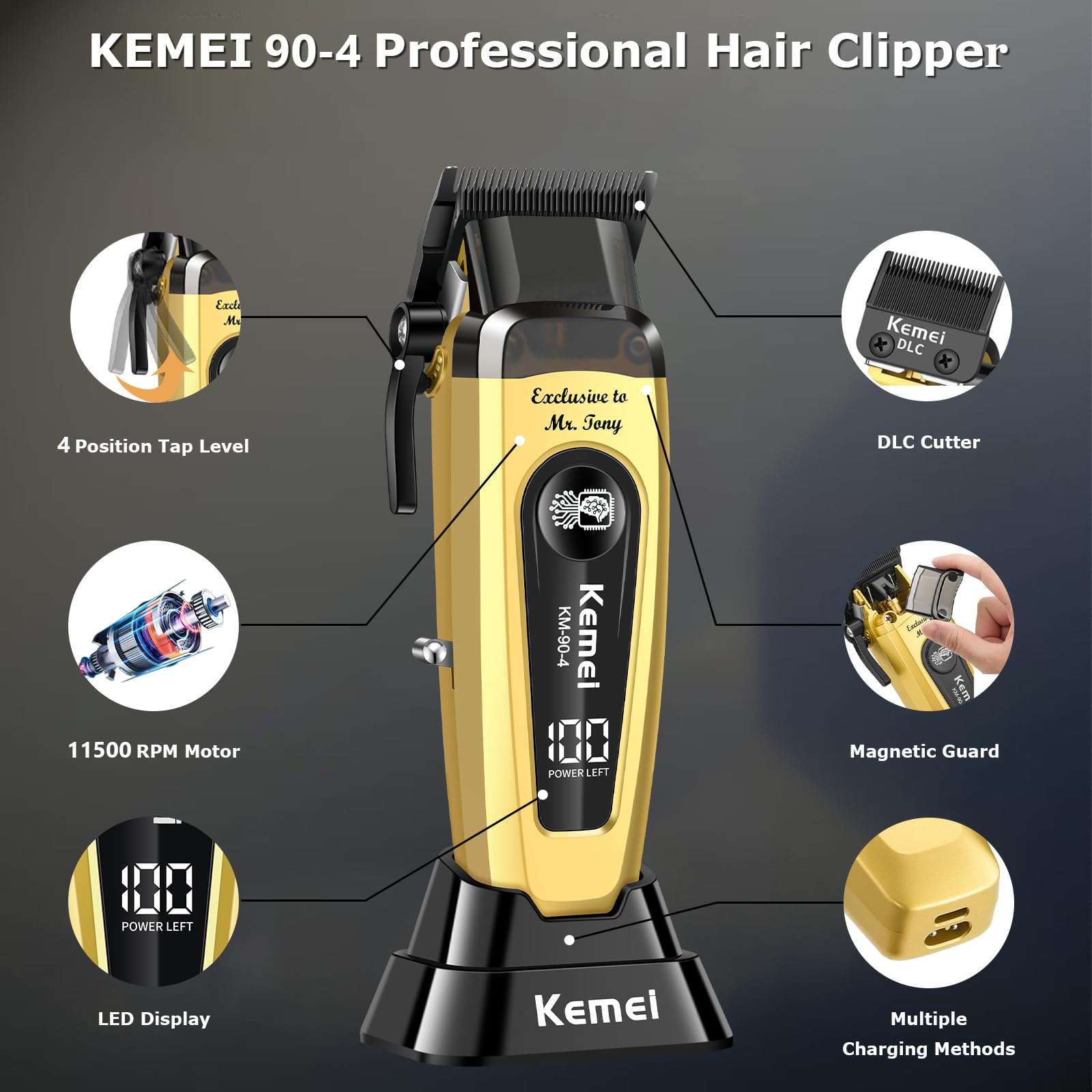 KEMEI 90-4 Professional Hair Clippers for Men 11500 RPM Barber Clippers with LED Display - Image 4
