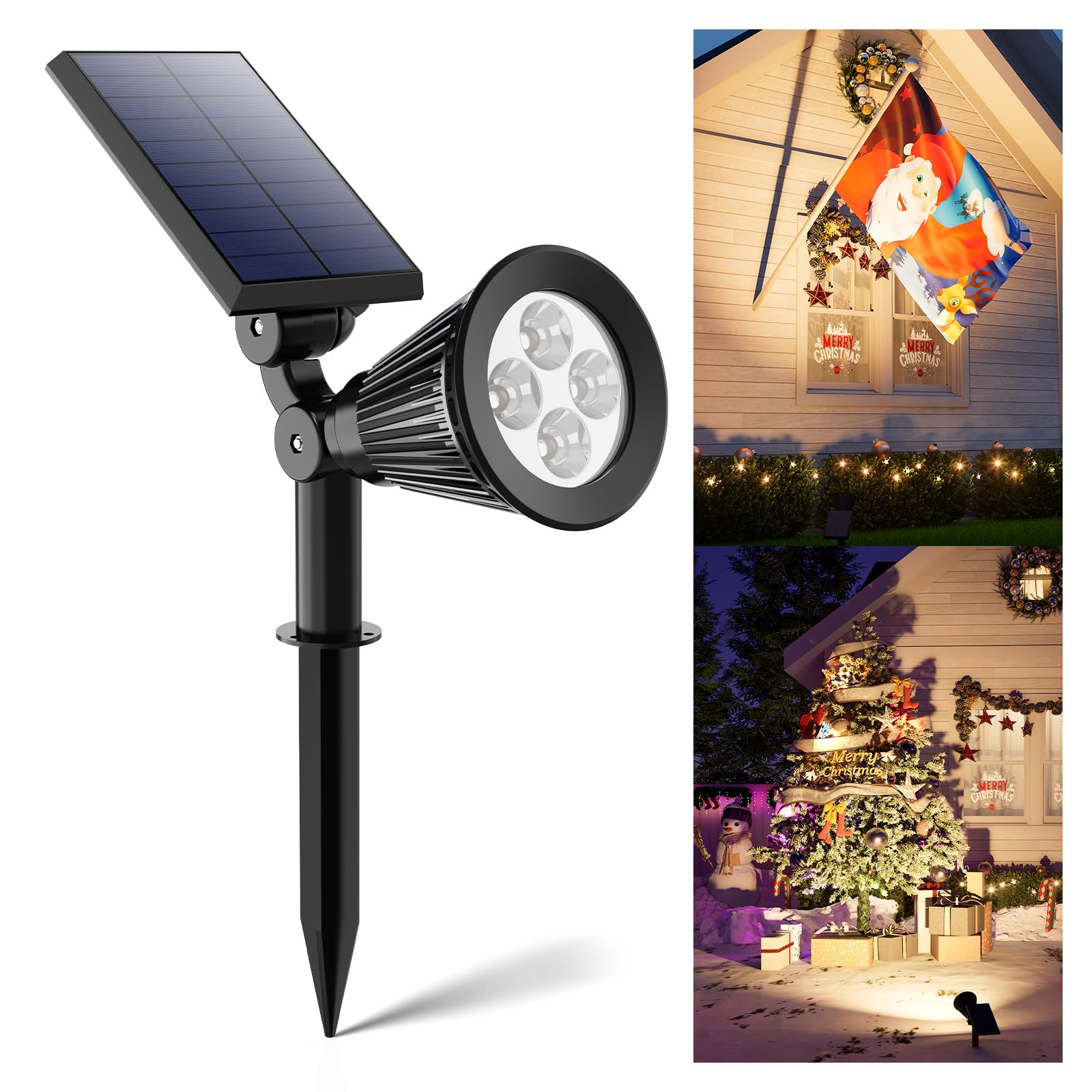 Solar Power Spot Lights Outdoor Waterproof for Christmas Decorations, Flag, Tree, Wreath, Santa Claus, Snowman, Bright LED Landscape Lamp Uplights for Outside Garden, Yard, Patio, Sidewalk,Warm White