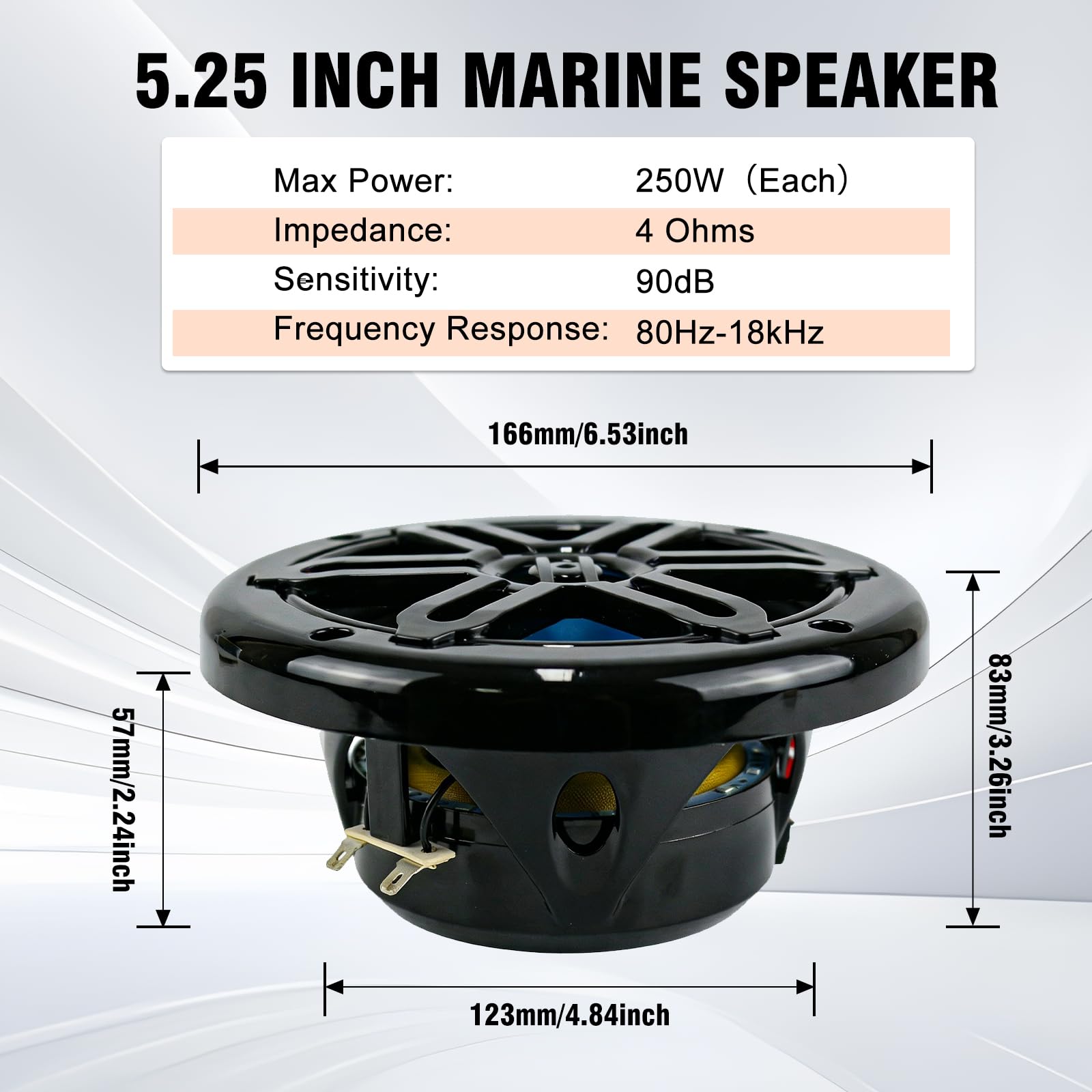 STUDIOFINIX 5,25-Zoll-Marine-Lautsprecher mit 500 W und LED-Beleuchtung – wetterfeste 2-Wege-Bootslautsprecher, ideal für Boote, ATVs und UTVs (Paar, schwarz)