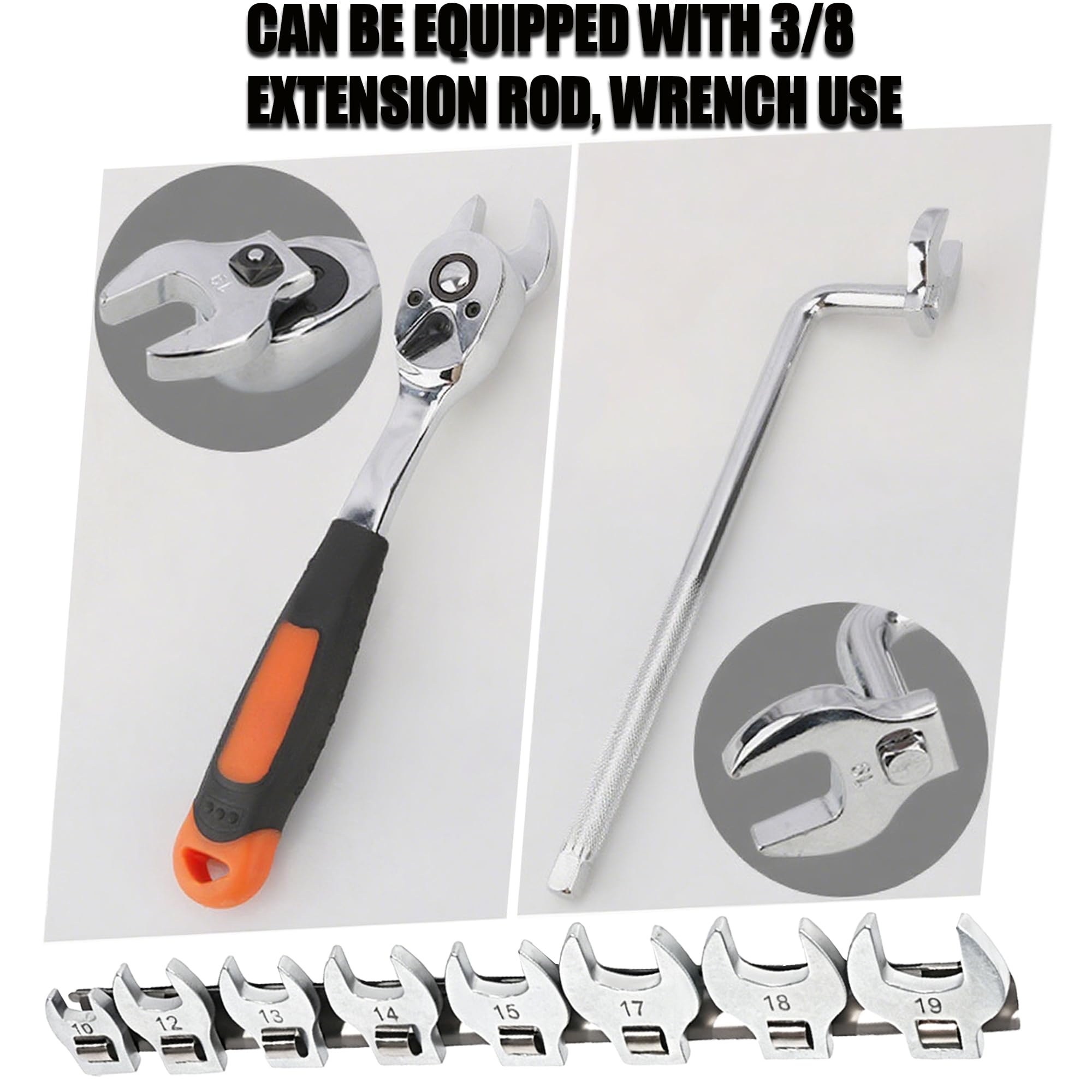 9PCS Teiliges Krähenfußschlüssel-Set, 10-19mm, Auto Reparatur, Maschinenreparatur, 4S Shop Reparatur Artefakte, Ideal Für Enge Räume, Befestigungselemente mit Hülsenwerkzeugen