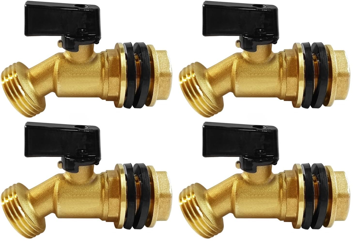 Uenede Brass Water Container Rain Barrel Faucets Spigot 3/4" G Male Thread Large Inlet to 3/4" GHT Male Thread Outlet with Quarter Turn Ball Valve Include Bulkhead Fitting and Washers 2PCS (Pack of 2)