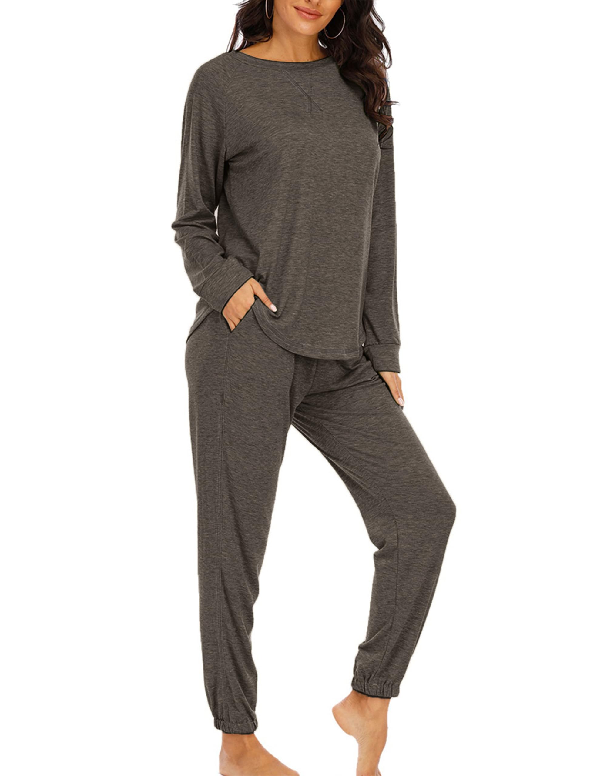 Cysincos Womens Sweatsuits 2 Piece Outfit Sweatpants Loungewear Jogger Pajama Set Long Sleeve Pullover Drawstring Pants