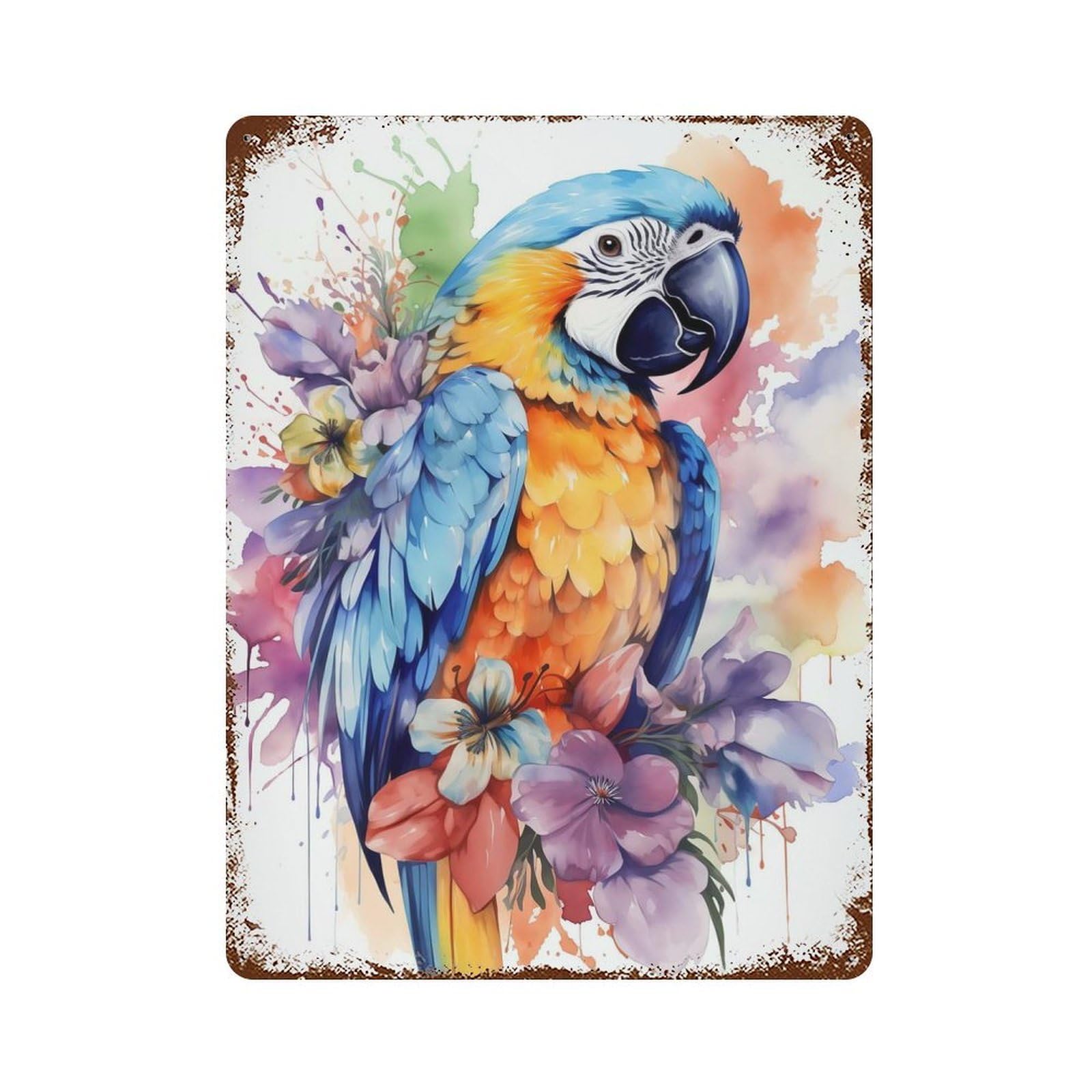 Parrot with Flowers Vintage Metal Tin Sign 15.7"x11.8", for Garage, Bar And Workshop Decor, Novelty Wall Decor