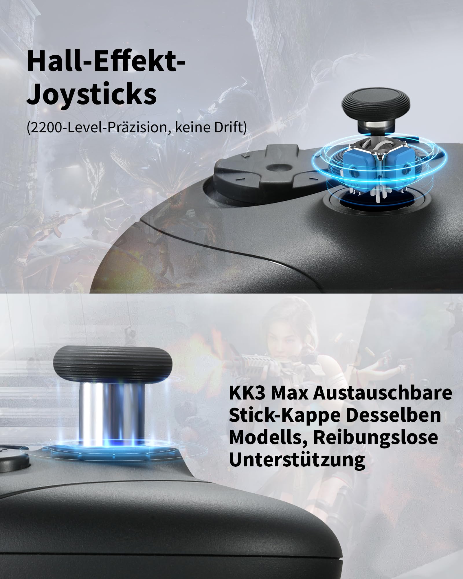 GuliKit Elves 2 Pro Wireless Controller für Switch, PC, Android, iOS, Hall Effect Joysticks, 1000Hz, Schwarz