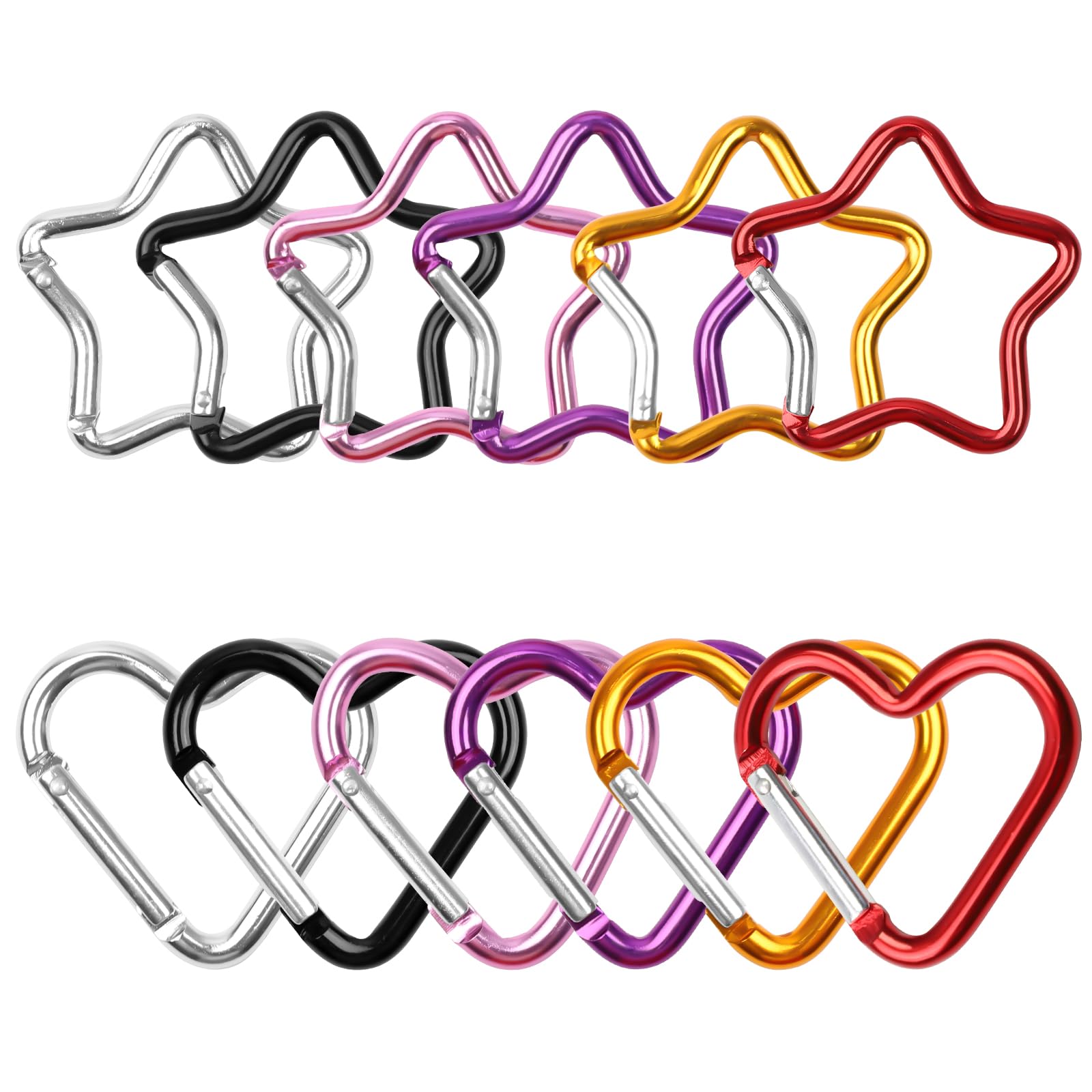 12 Pcs Colourful Carabiners, Star Carabiner And Heart Carabiners, Buckles Carabine r In Aluminum Alloy, Carabine r Keyring Clip For Camping, Hiking, Traveling, Fishing, Backpack