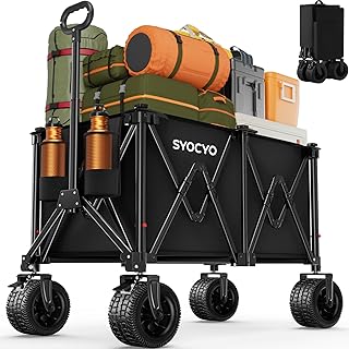 300L Large Collapsible Wagon Cart 550lbs Weight Capacity Heavy Duty Foldable Beach Wagons 42.5''L Utility Carts with Big All-Terrain Wheels & Drink Holders -Perfect for Camping, Garden, Shopping