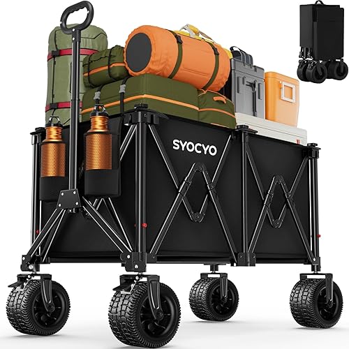 300L Wagons Carts Foldable with 550lbs Weight Capacity, Heavy Duty Folding Utility Garden Cart with Large All-Terrain Beach Wheels & Drink Holders -Perfect for Camping,Beach, Shopping