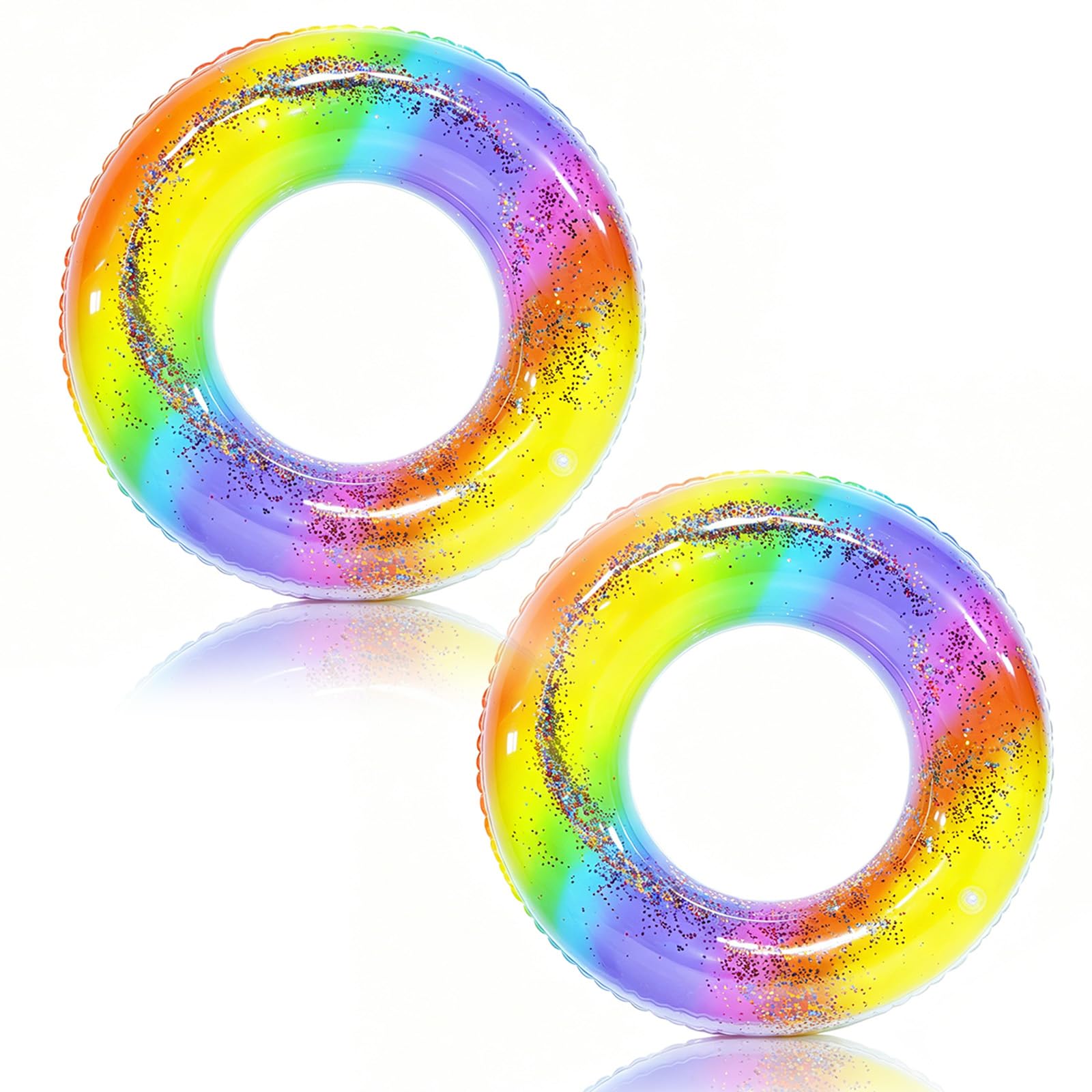 2Pcs Swimming Ring Inflatable Rubber Rings for Adults, 70cm Rainbow Inflatable Pool Ring Floaties Swim Rings Water Float Inflatables Pool Floats for Girls Boys Beach Summer Water Party ﻿