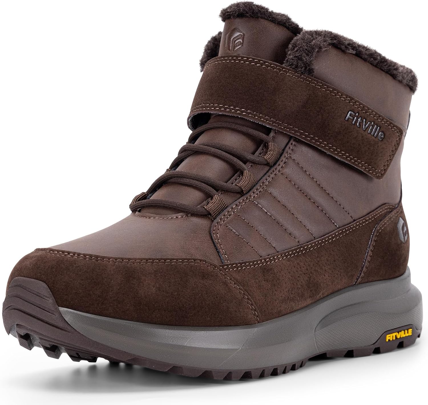 FitVille Wide Width Mens Winter Boots Fur Lined Extra Wide Snow Boot Lightweight Non Slip Outdoor Mens Diabetic Shoes for Flat Feet