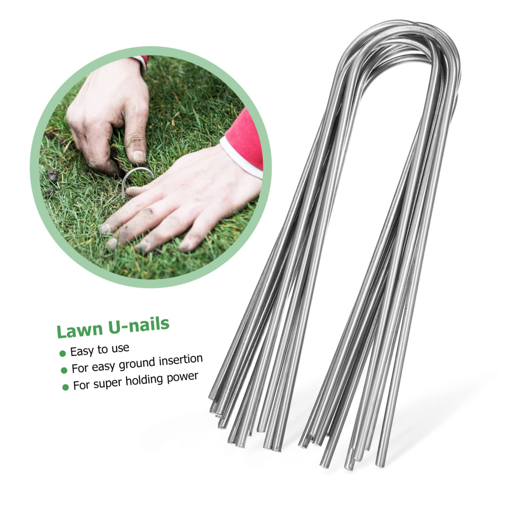 POPETPOP 100 Piquets de Sol de U en Fer, Argenté, Antirouille, pour Fixer Toiles de Paillage, Filets de Jardin et Gazon Artificiel