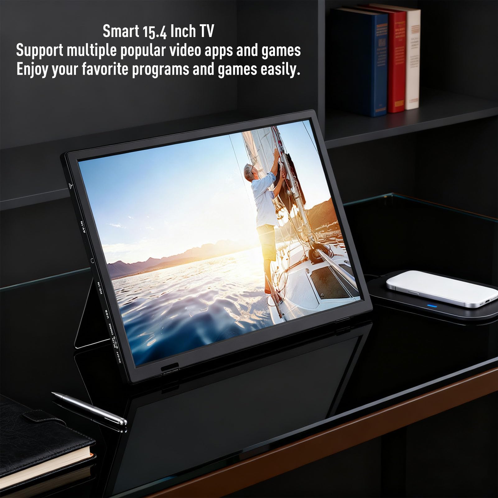 Bewinner Smart TV Android da 15,4" | TV Integrata, Bluetooth 5.0 e Telecomando Vocale, Digitale HD con ATSC/ATV, Riproduzione USB per Camera da Letto, Cucina, Uso Esterno