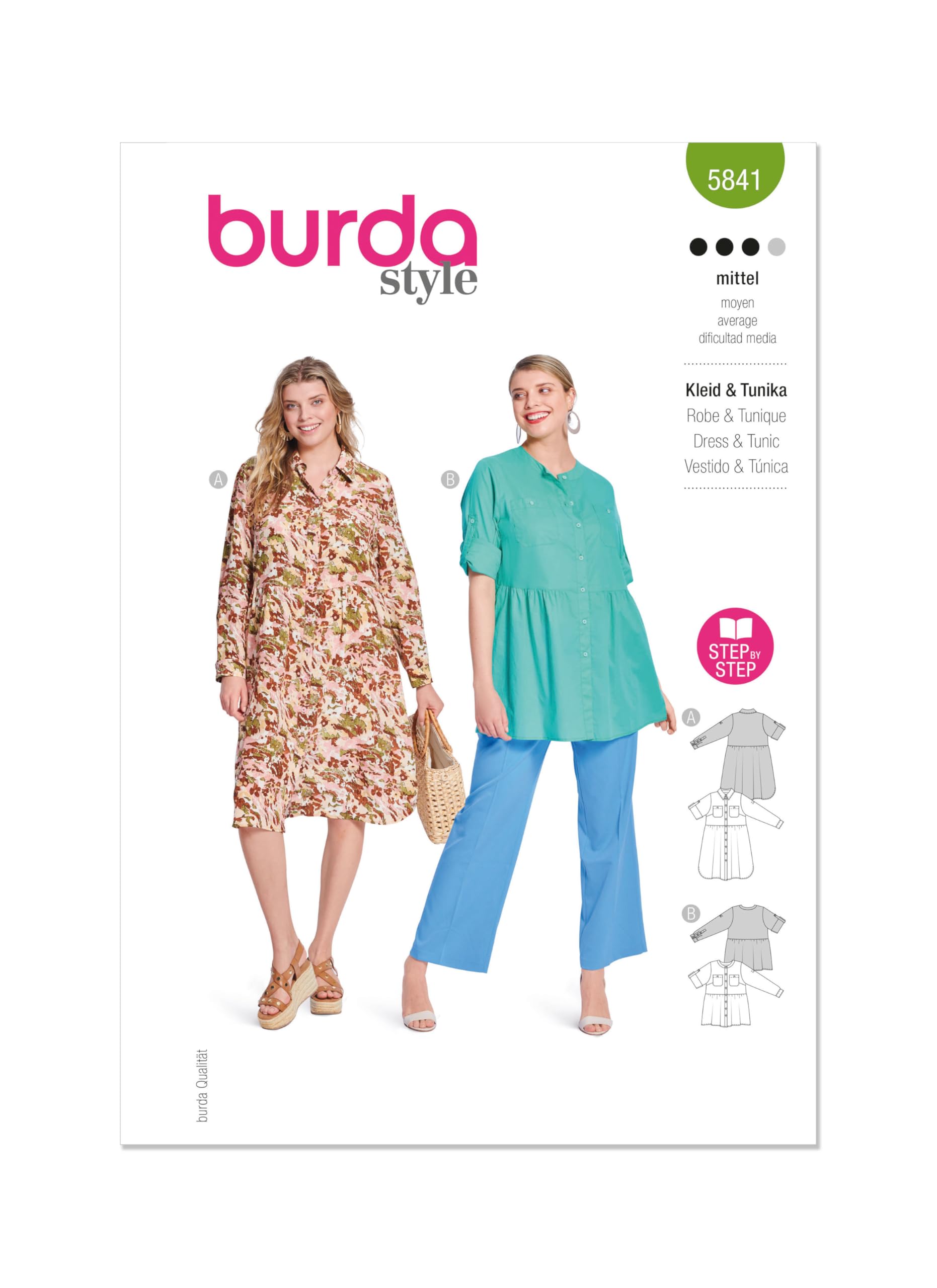 Burda Paper Sewing Pattern 5841 Tops, Tunics, Dresses 20-34 (46-60)