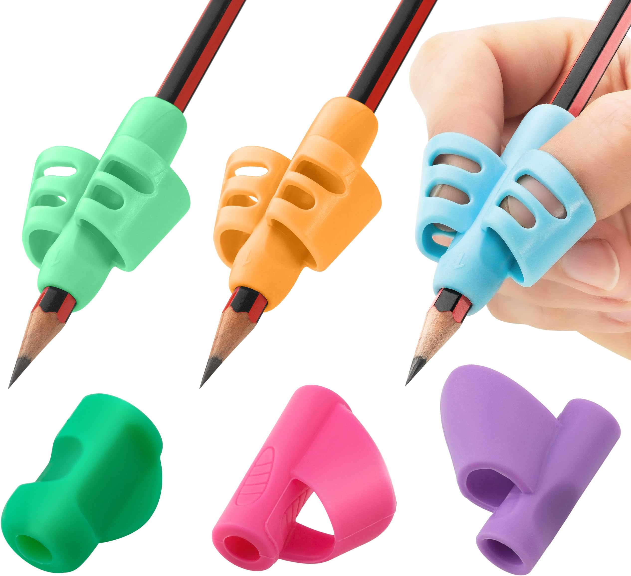 Stylo 6 Pack Pencil Grips for Kids Handwriting - Ergonomic Pencil Grippers for Toddlers Ages 2-5, Preschool & Kindergarten - Left Handed & Right Hand Writing Tools - Occupational Therapy Grip