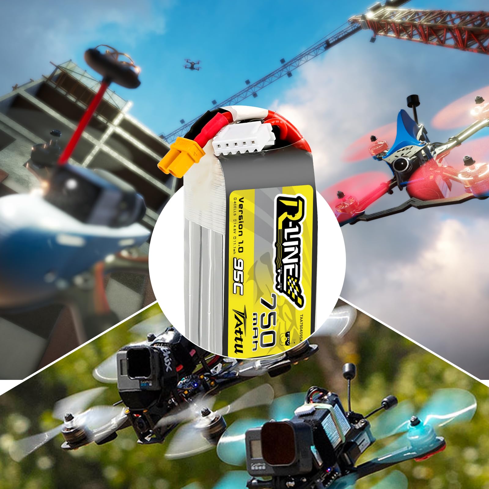 TATTU 4S 750 mAh 14,8 V 95C 4S1P Lipo akumulator z wtyczką XT30 do FPV Racing Quadrocopter 100 180 rozmiar