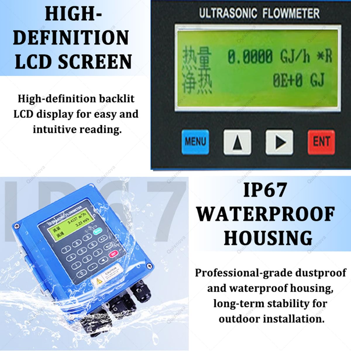 Nicht-invasiver digitaler Wasserdurchflussmesser mit Temperaturbereich -30 ~ 90 °C, kompatibel mit Rohrgrößen DN15 bis 6000 mm