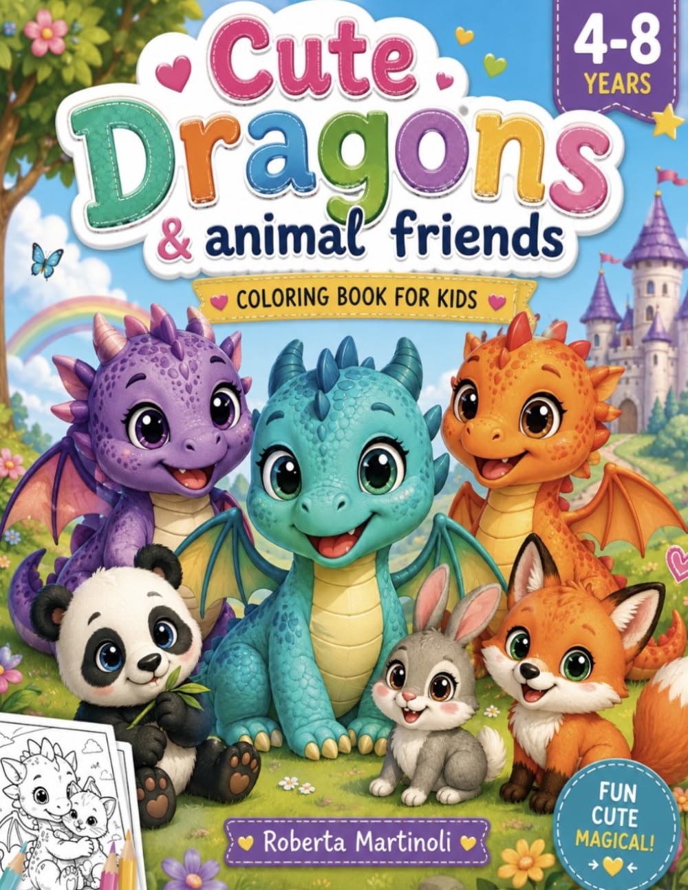 Cute Dragons & Animal Friends: Fun and Easy Coloring Book for Kids Ages 4–8