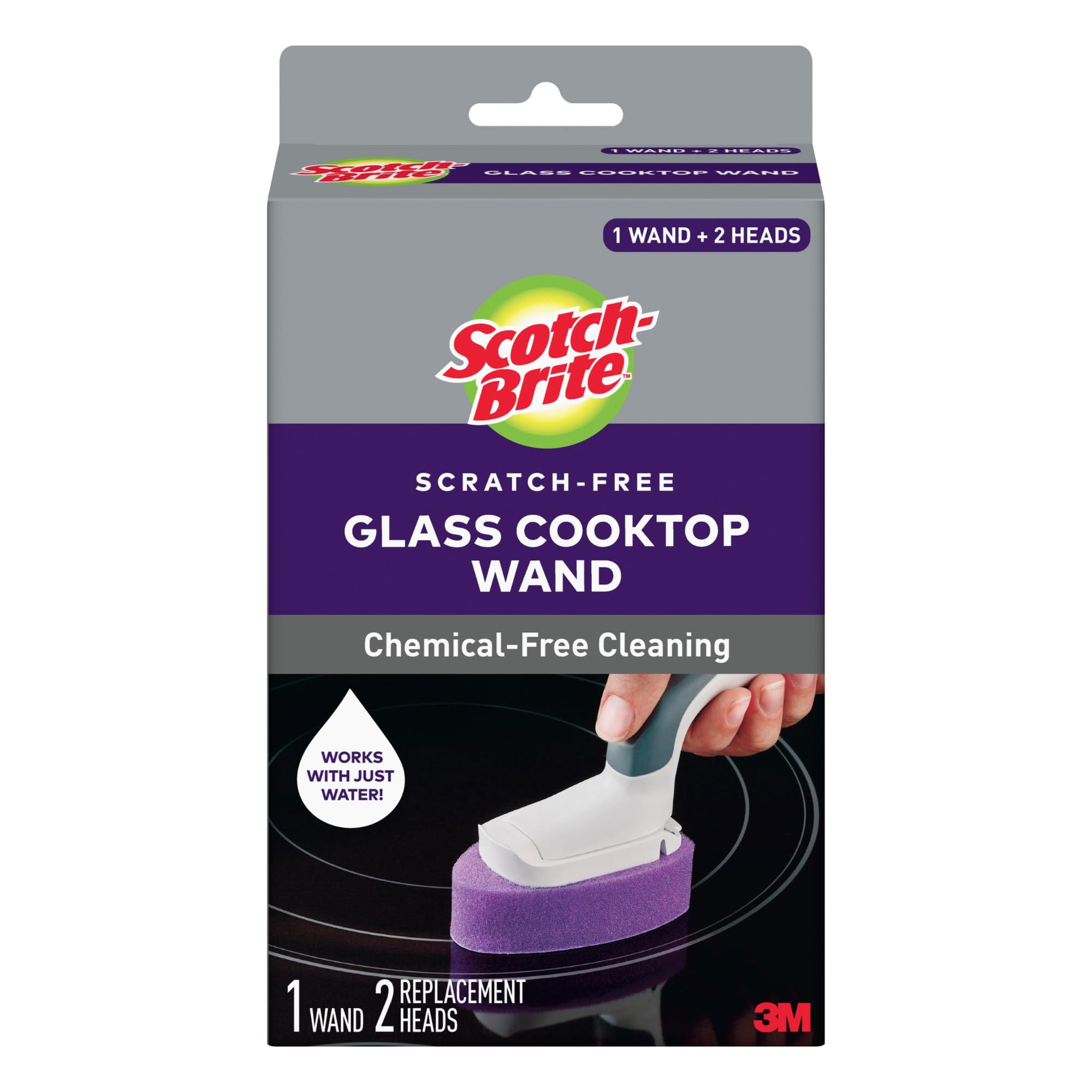 Scotch-Brite Glass Cooktop Wand with Refill Pads, Cleans With Just Water, Tackle Burnt-On Messes, 1 Wand and 2 Replacement Heads