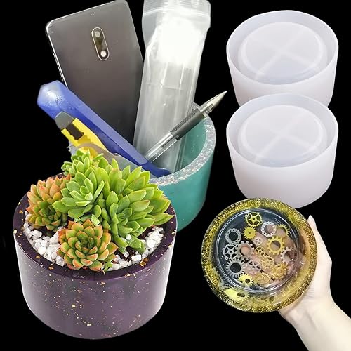 2 moldes grandes de hormigón para plantas, 3.93 pulgadas de diámetro interno de silicona, molde de resina cilíndrica para manualidades, macetas