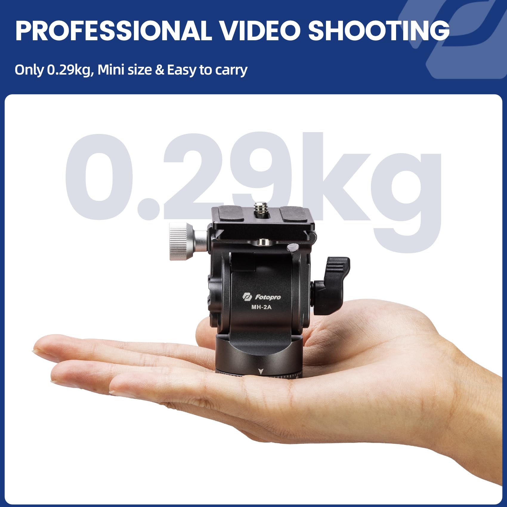 Fotopro Video Fluid Head Pan Tilt Head with Quick Release Plate and Adjustable Handle Max Load 6.61lbs 3kg for Compact Camcorders DSLR Camera Grey