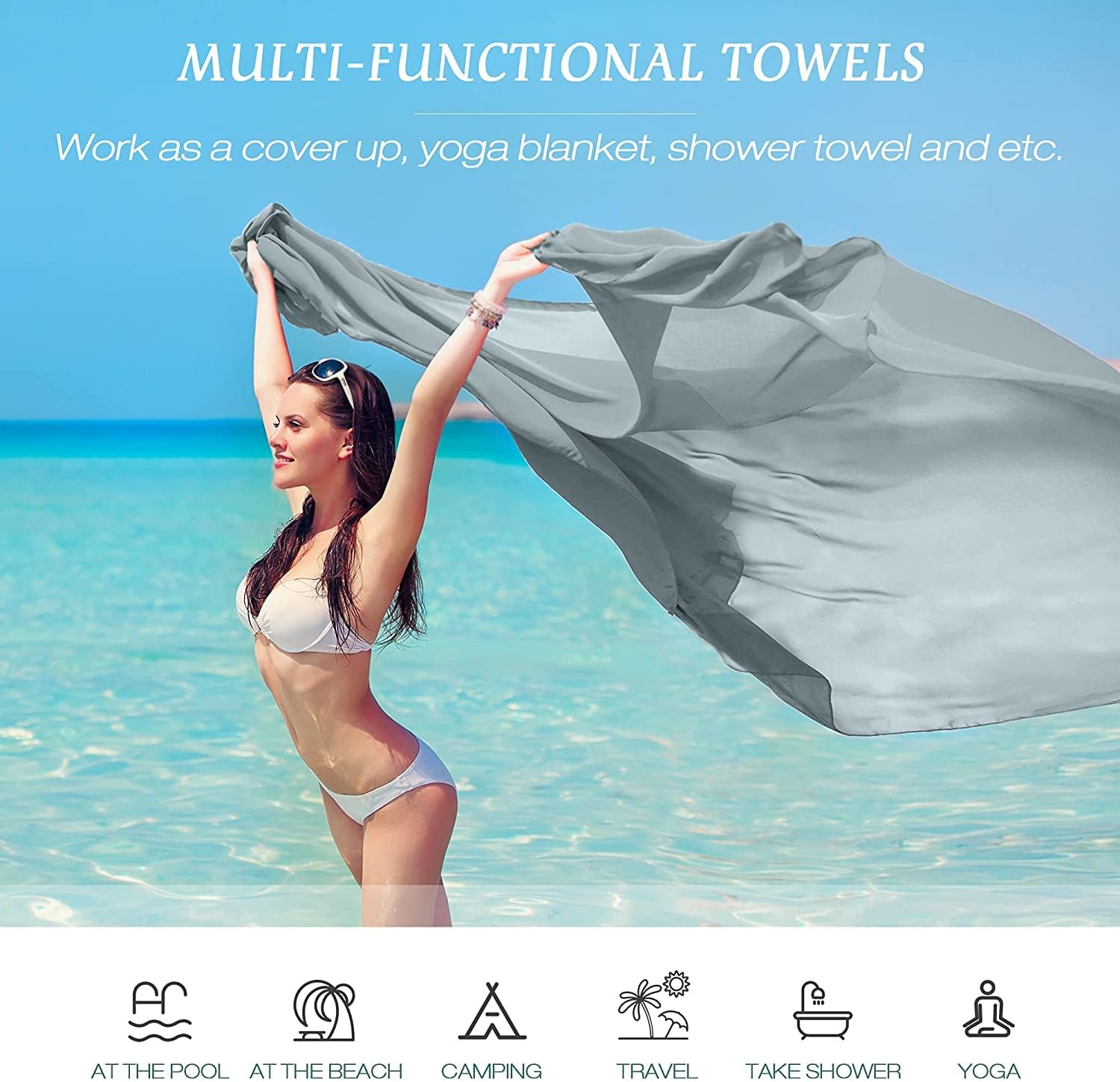 AKASO Microfiber Beach Towel Super Absorbent Quick Fast Dry Sand Free Oversize Lightweight Towel, Prefect for Adults, Travel, Gym, Camping, Pool, Yoga, Outdoor and Picnic