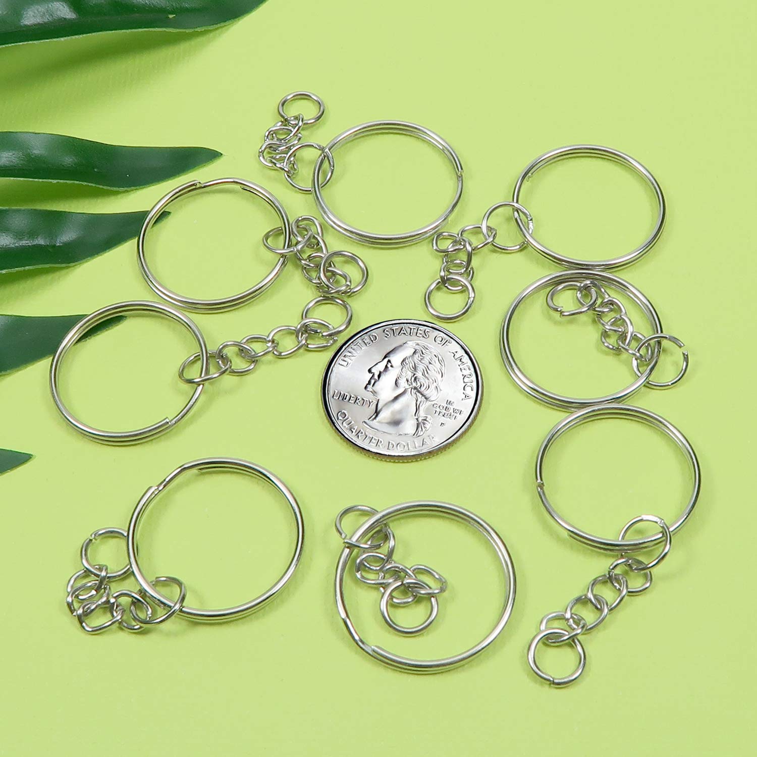 HAUTOCO Lot De 100 Anneaux Porte-clés De 25 Mm Avec Chaîne Et Anneaux Ouverts, Pour Bricolage, Artisanat, Porte-clés, Accessoires, Fabrication De Bijoux (argentés