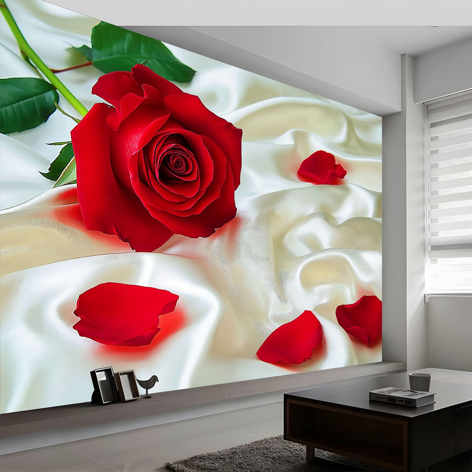 Générique Panoramiczna tapeta 3D 200 x 140 cm czerwone róże vintage kwiatowe tapety z włókniny, plakat ścienny do salonu, dekoracji pokoju dziecięcego, łatwy montaż, beżowa