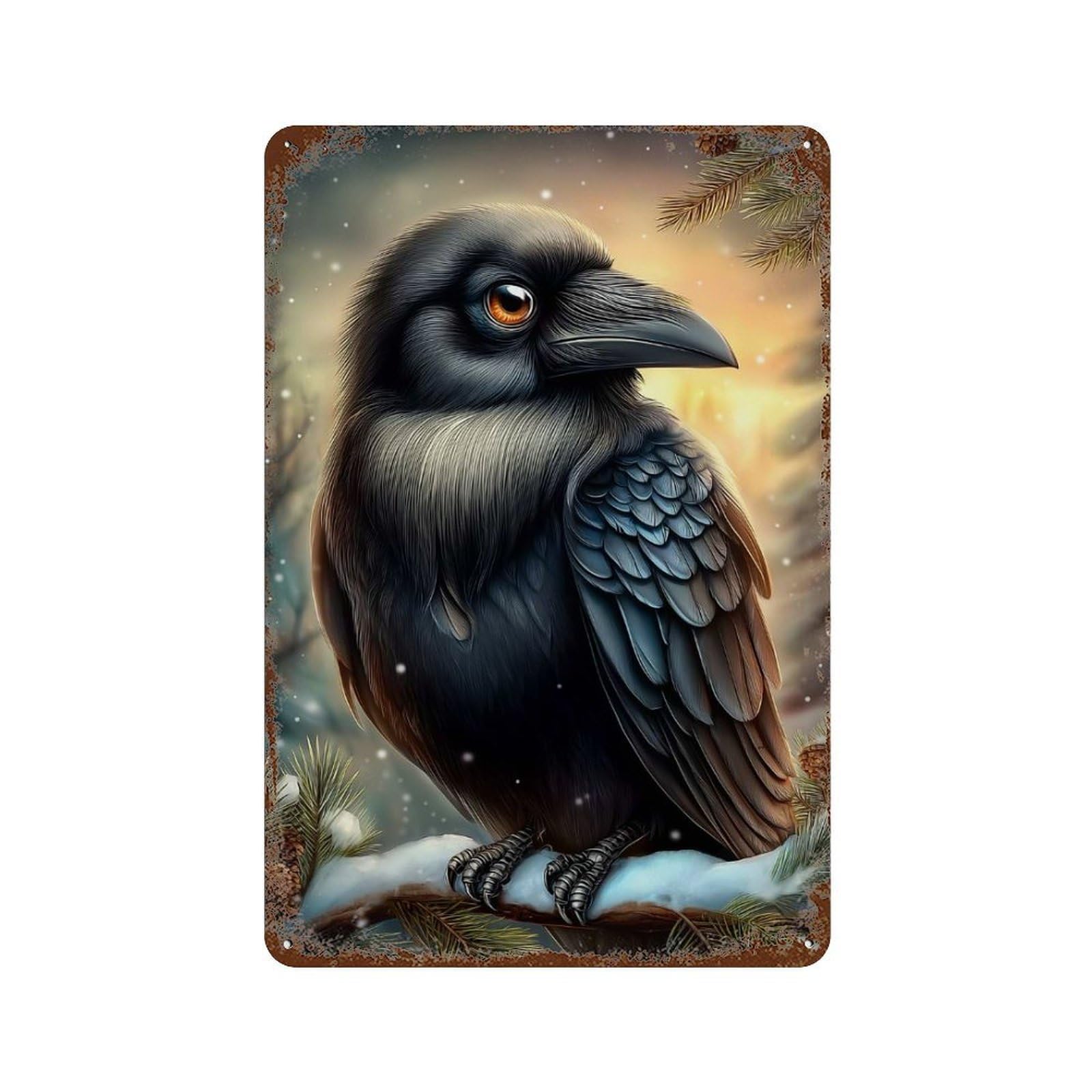 Winter Raven Decorative Tin Sign 11.8"x7.9", Retro Wall Decor for Basement, Hobby Room And Garage Decor