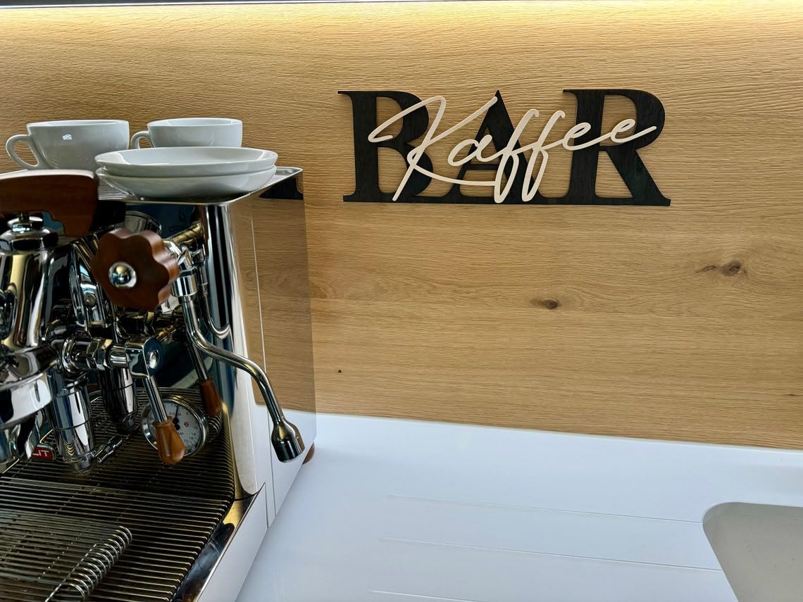 Kaffee-BAR Schild mit 3D-Schriftzug aus Holz (60cm) Schwarz