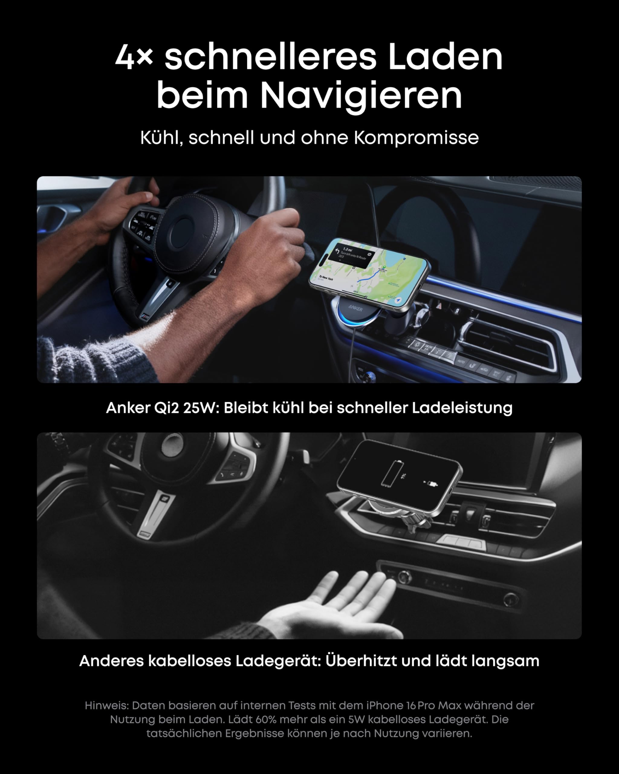 Anker Prime Magsafe Kfz-Ladegerät, Qi2 25W zertifiziertes kabelloses Autoladegerät mit TEC-Aktivkühlung, Starke Magnete, Lüftungshalterung für iPhone 17–12 (Lüftungskompatibilität prüfen), 60W Adapter