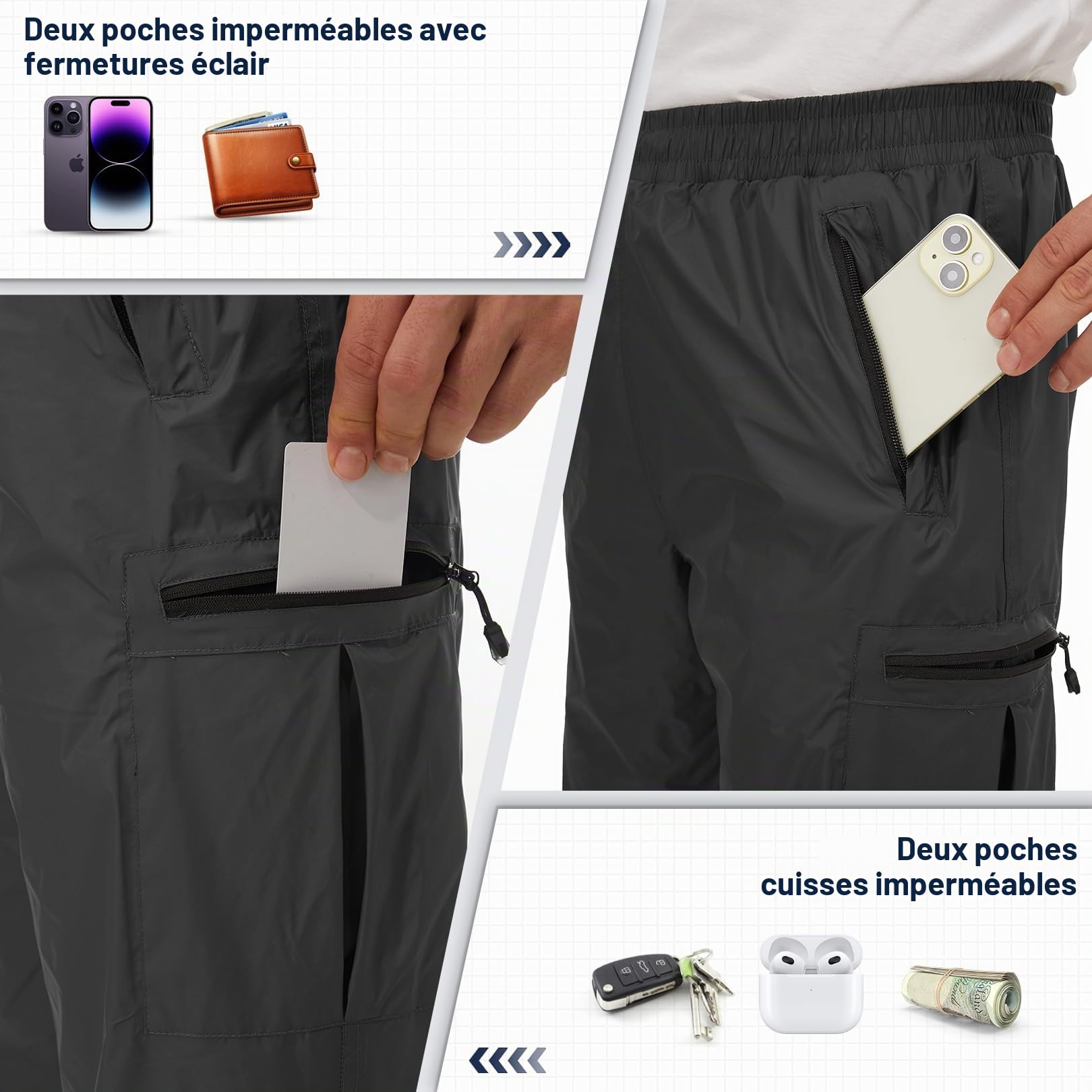 Pantalon Pluie Homme Imperméable Imperméable et Coupe-Vent Pantalon pour La Pêche, Le Golf, La Moto, Le Cyclisme
