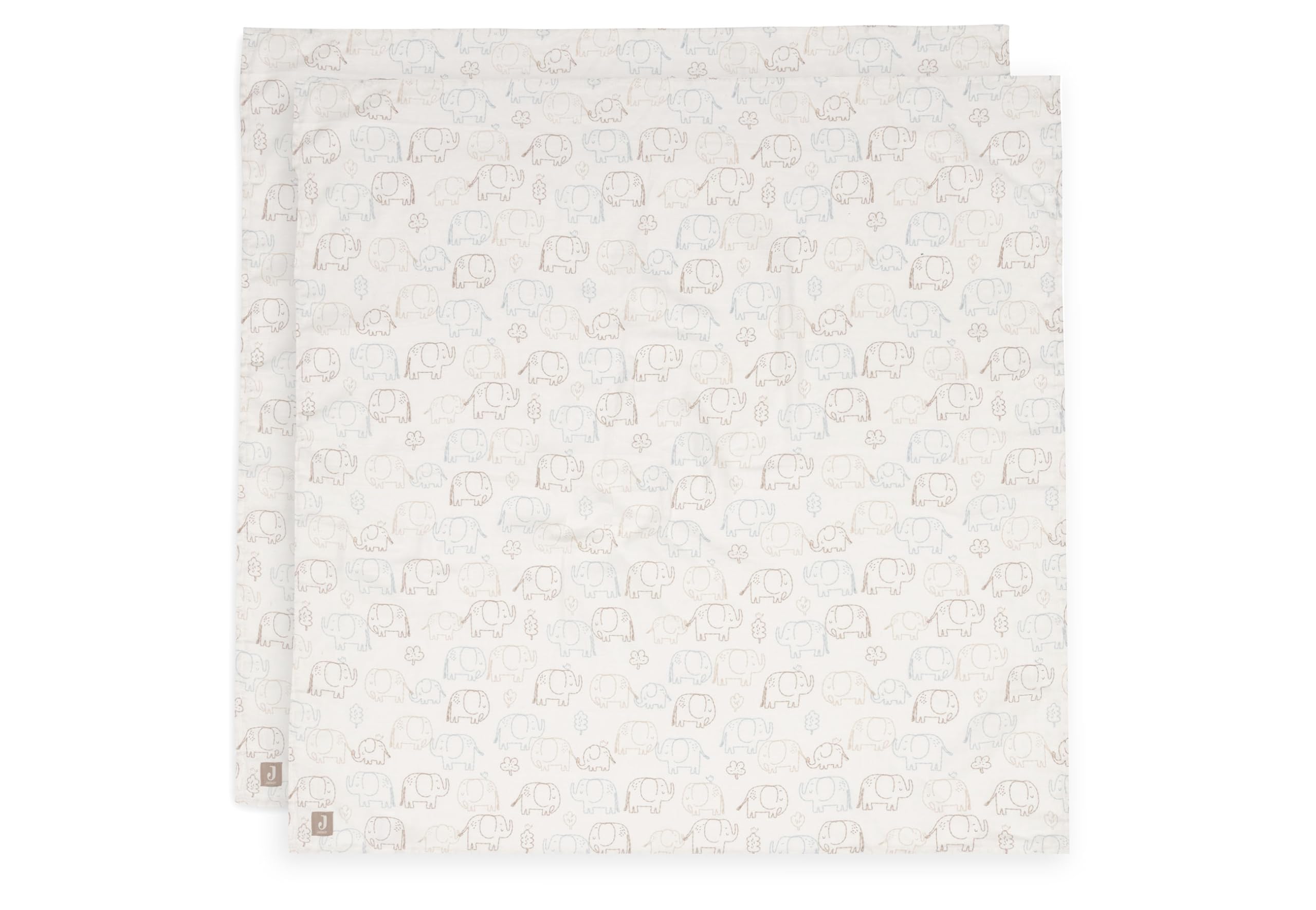 Jollein Muslin Swaddles Baby, Elephant Tales, 2-Pack, 115x115cm, 100% Cotton, Baby Muslin Cloths, Muslin Baby Blanket