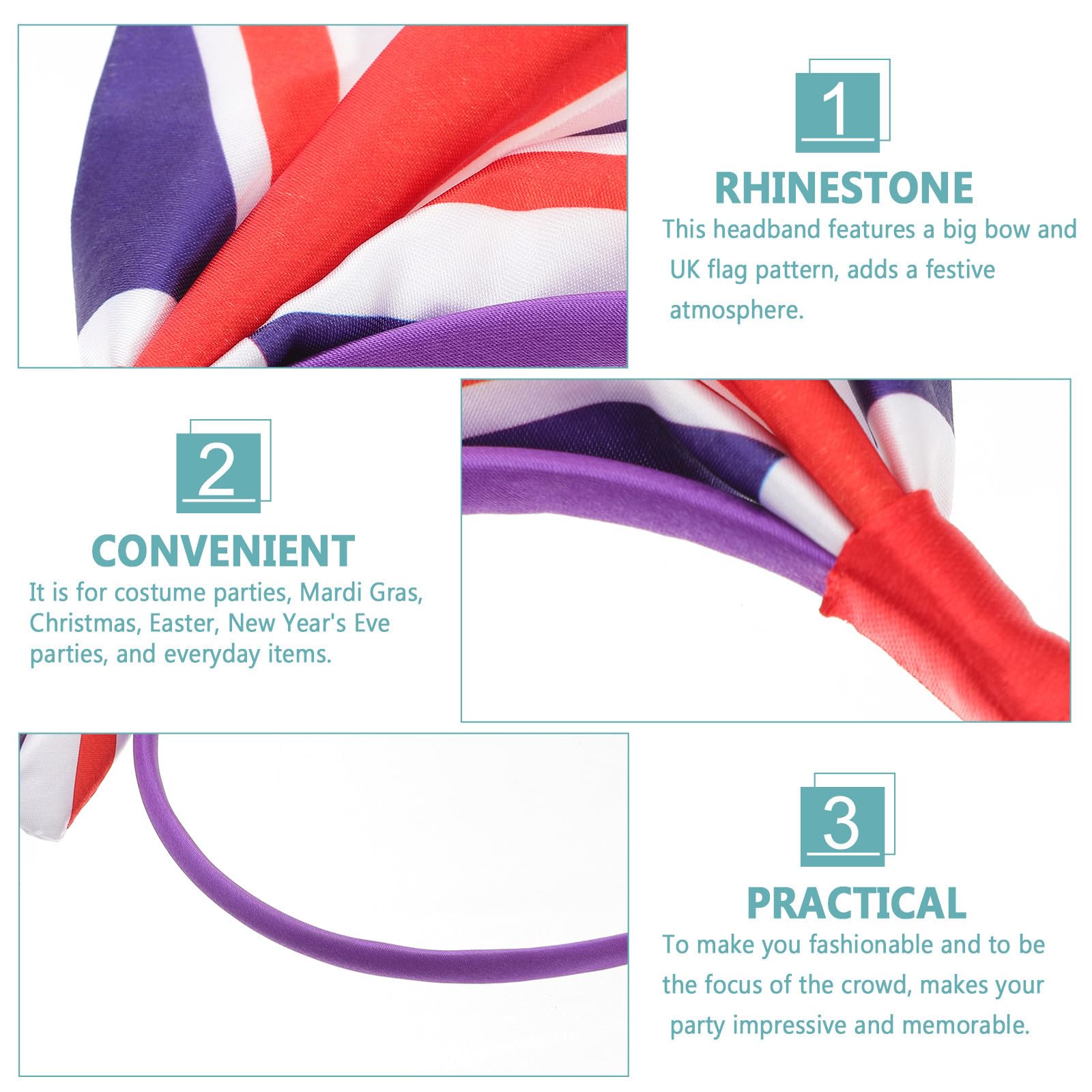SEWACC 15 Piezas Diademas Lazo Grande y Bandera Británica para Fiesta Temática, Accesorio de Satén Cómodo y Resistente Pelo