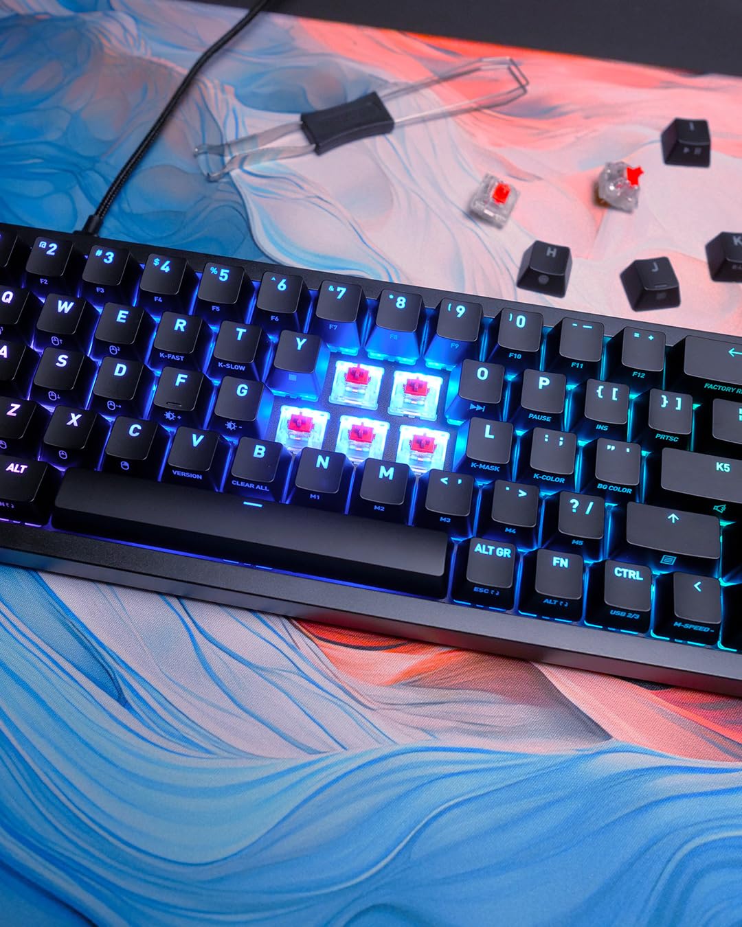 Xtrfy CHERRY K5V2 Compact, Tastiera Gaming Meccanica in Formato 65 Percento, Layout per il Regno Unito QWERTY, Tastiera Hot-Swap, Interruttori CHERRY MX2A RED, Nero, Layout UK - QWERTY