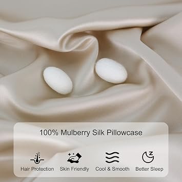 100% Mulberry Silk Pillowcase 22 Momme Silk Pillow Case for Hair and Skin, 20X26'' Pillow Cover with Zipper, 1 Pack(Khaki, Twin)