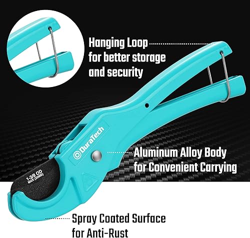 Miniatura 3 de DURATECH Ratchet PVC Pipe Cutter, Cuts up to 2-12" PEX, PPR, PE and Plastic Hoses, with PTFE-Coated Sharp Blade, Suitable for Home and Plumbing
