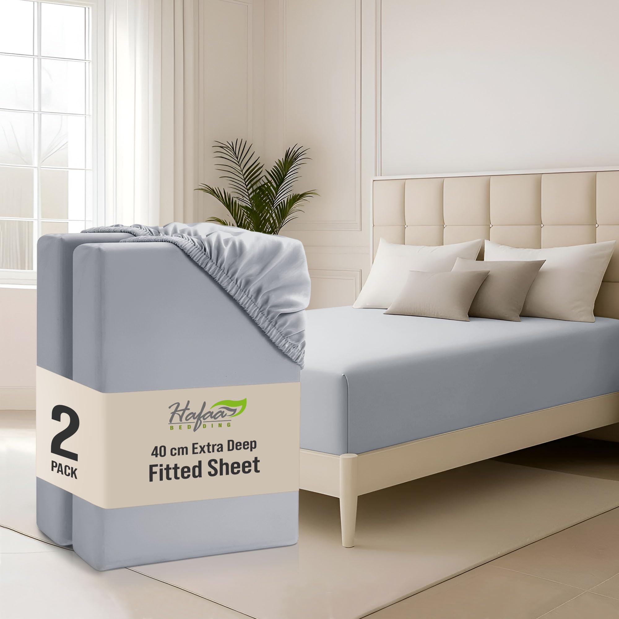 Hafaa Single Fitted Sheets 2 Pack 40Cm Deep Pocket 16 Inch Silver Bed Sheets Hotel Quality Soft Brushed Microfiber Fabric Breathable Shrinkage Fade Resistant Bedsheets โ image 1
