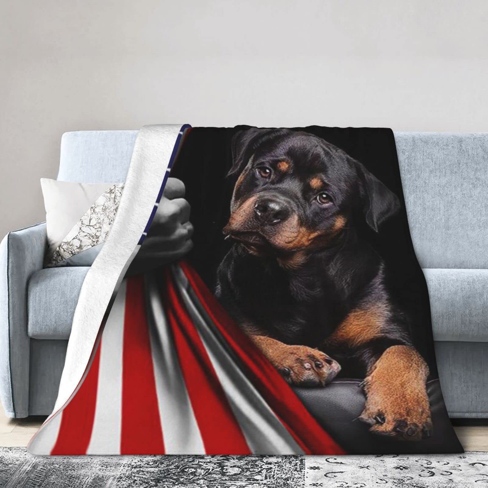 Lsjuee Flannel Fleece Blanket 40"X30" Rottweiler Dog Lover American Sofa Throw Blanket Quality Ultra-Soft Travel Winter Blankets for Girls Keep Warm