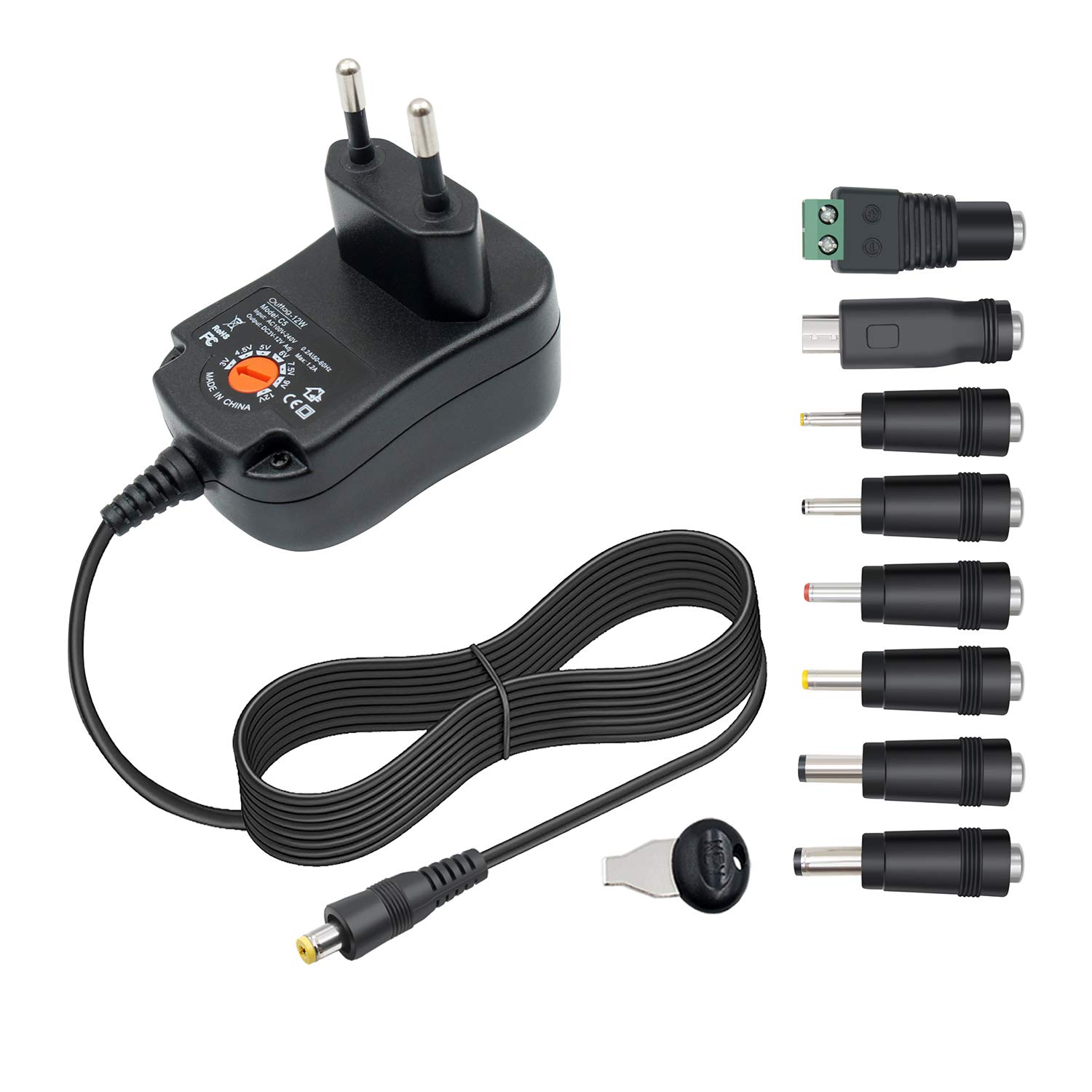 Outtag 12W Wall Adapter Universal Power Supply Charger 3V 4.5V 5V 6V 7.5V 9V 12V with 8 Plugs for Route/Micro/Speaker/Camera/TV Box/Lamp/Laptop/Mobile Phone/Audio Machine/LED Display