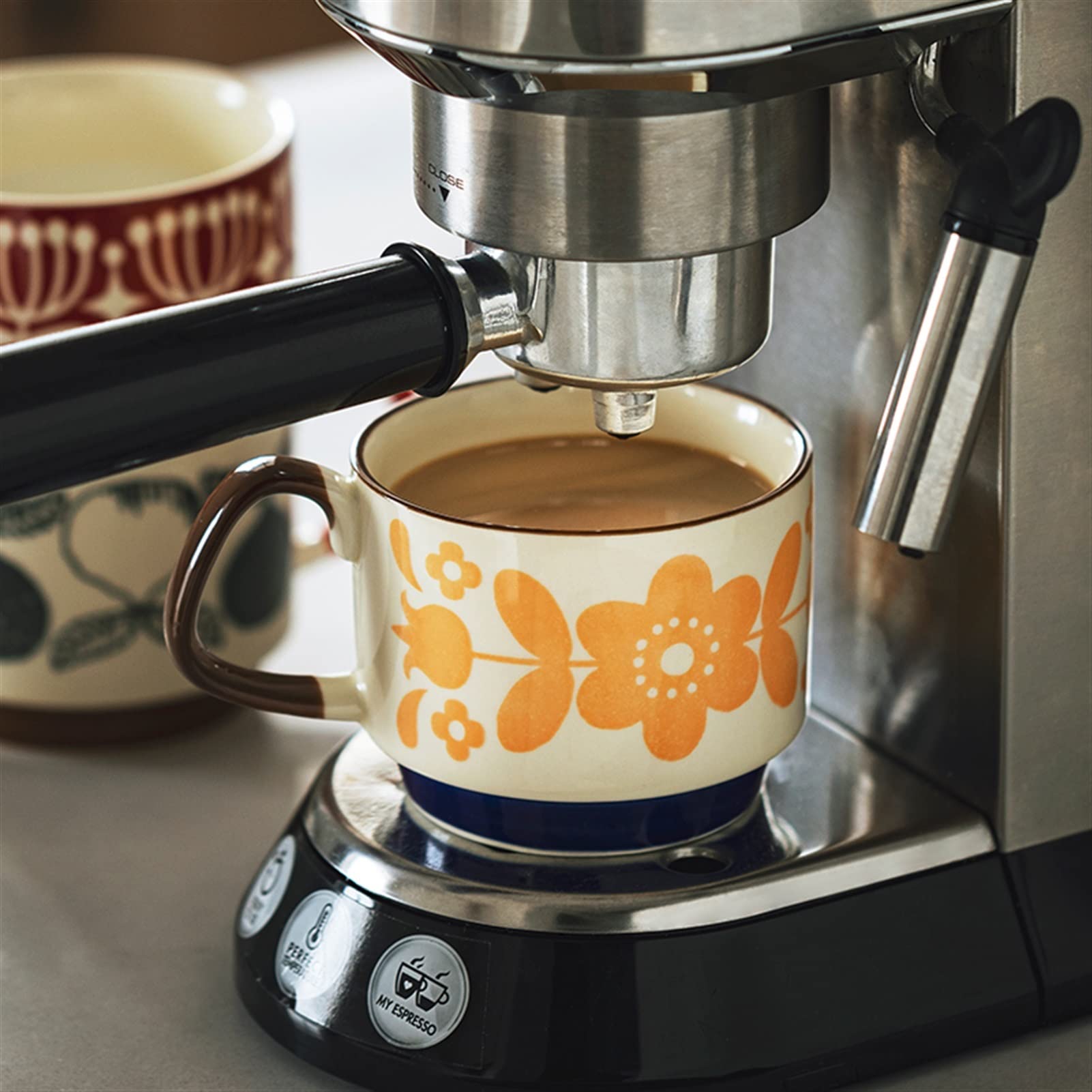 Becher 300 ml Retro Kaffeetasse Keramik Milchbecher Saftgriff Büro Wasserbecher Küche Party Trinkwerkzeug Geeignet für Schule und Familie Kaffeetasse (Farbe: Grau)
