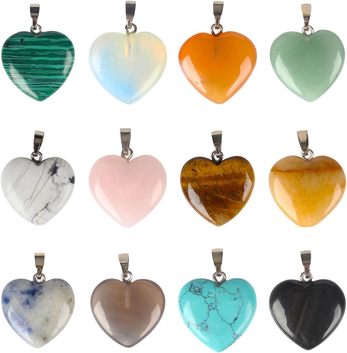 ALEXCRAFT 12 PCS Assorted Healing Crystal Stone Charms Pendants for Necklaces Chakra Reiki Bulk for Jewelry Making Healing Quartz Stones