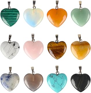 ALEXCRAFT 12 PCS Heart Healing Crystals Pendant Stones Crystals for Jewellery Making Kit Natural Quartz Crystals and Healing Stones Gemstone Pendant Bulk Crystals Set Chakra Reiki Crystals Charms