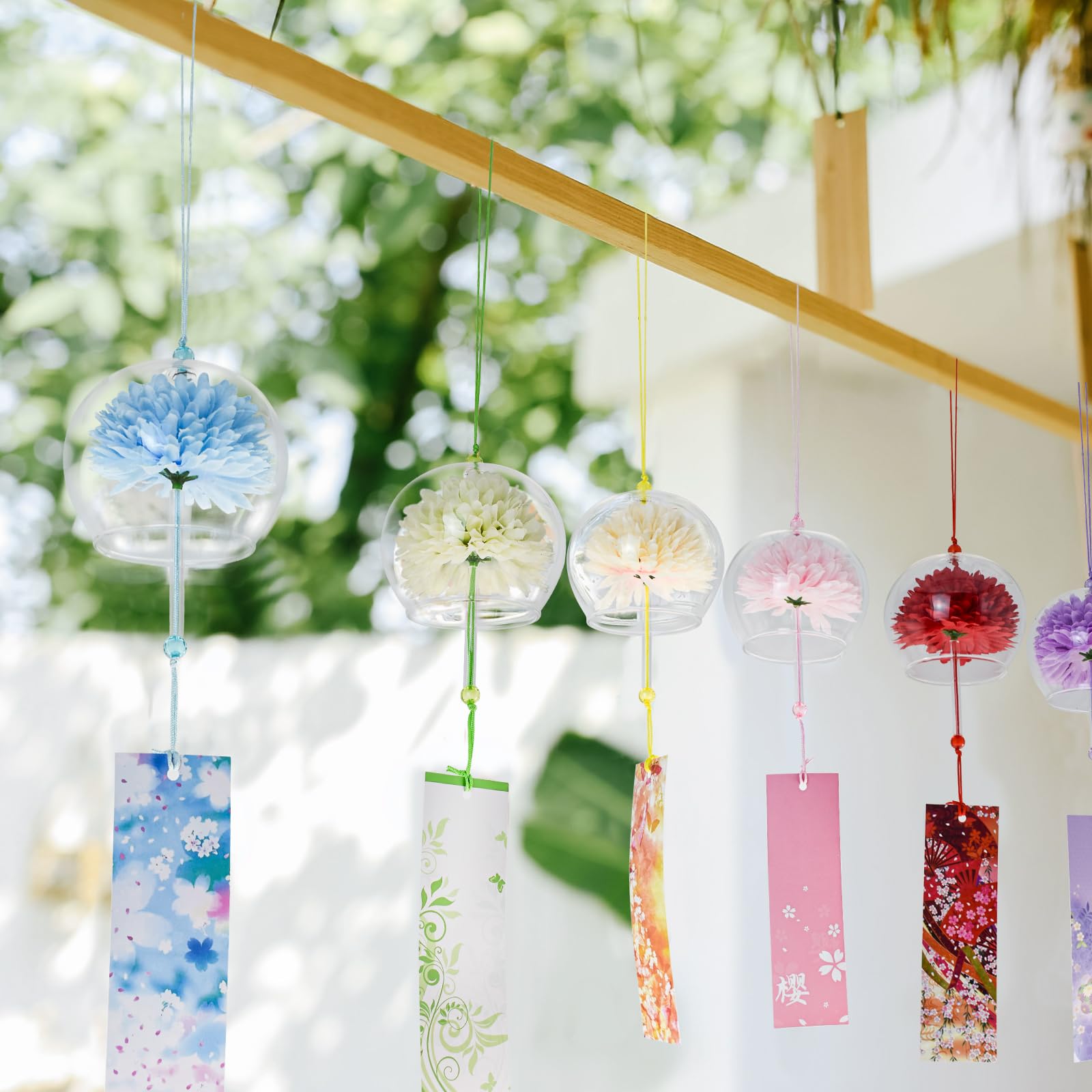 Japanisches Windspiel, buntes Glas-Windspiel mit Etikett, handgefertigt, Glocke, Windspiel, Anhänger für den Außenbereich, Garten, Terrasse, Heimdekoration (Blume)