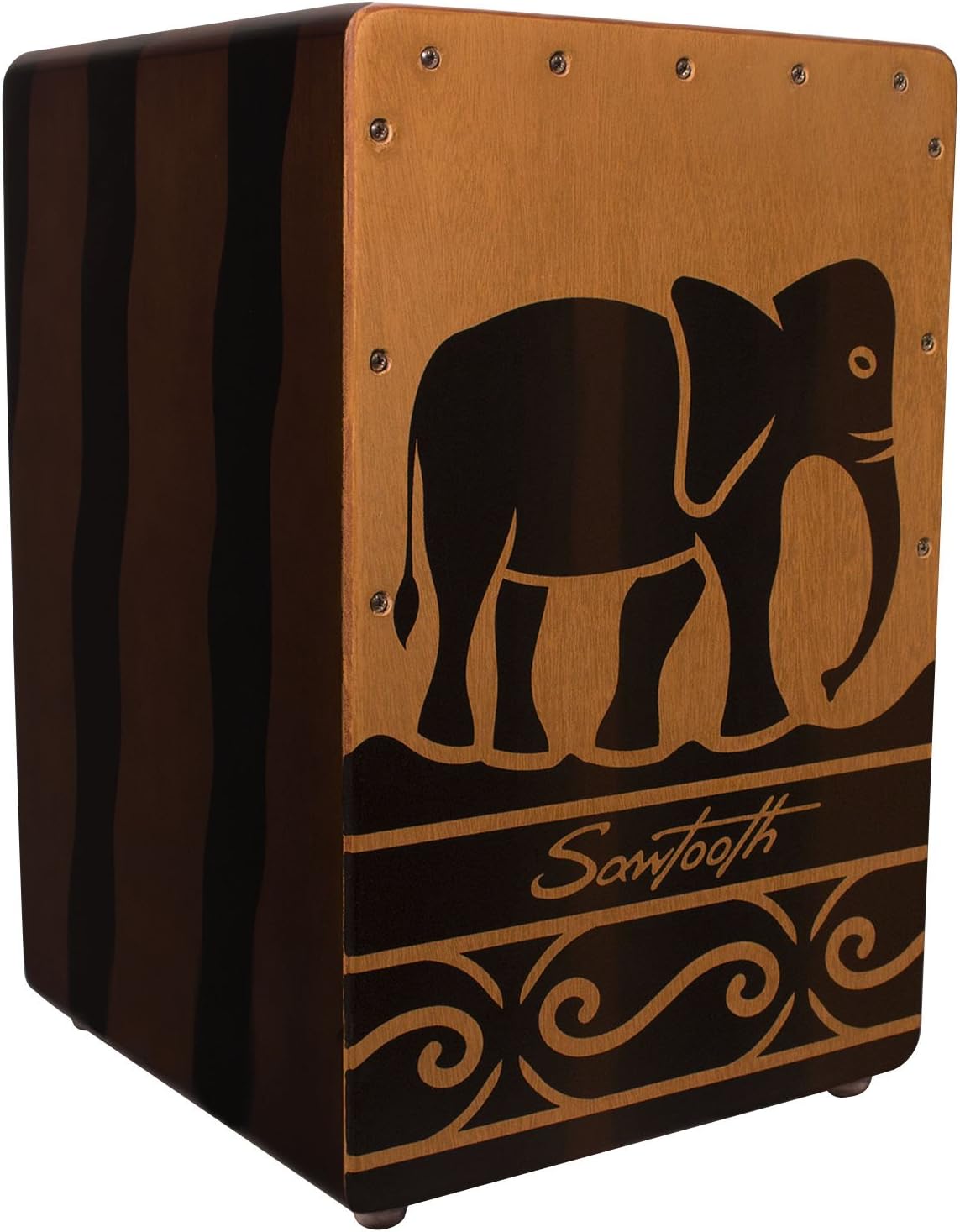 SawtoothHarmony Series Hand Stained Elephant Design Compact Cajon Percussion Box