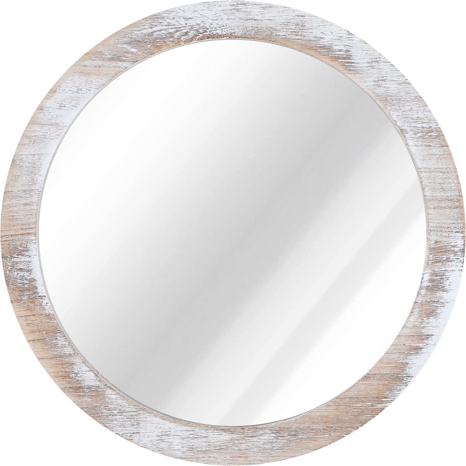 JJUUYOU Rustic Round Mirror 16", Hanging Circle Wall Decorative Mirror